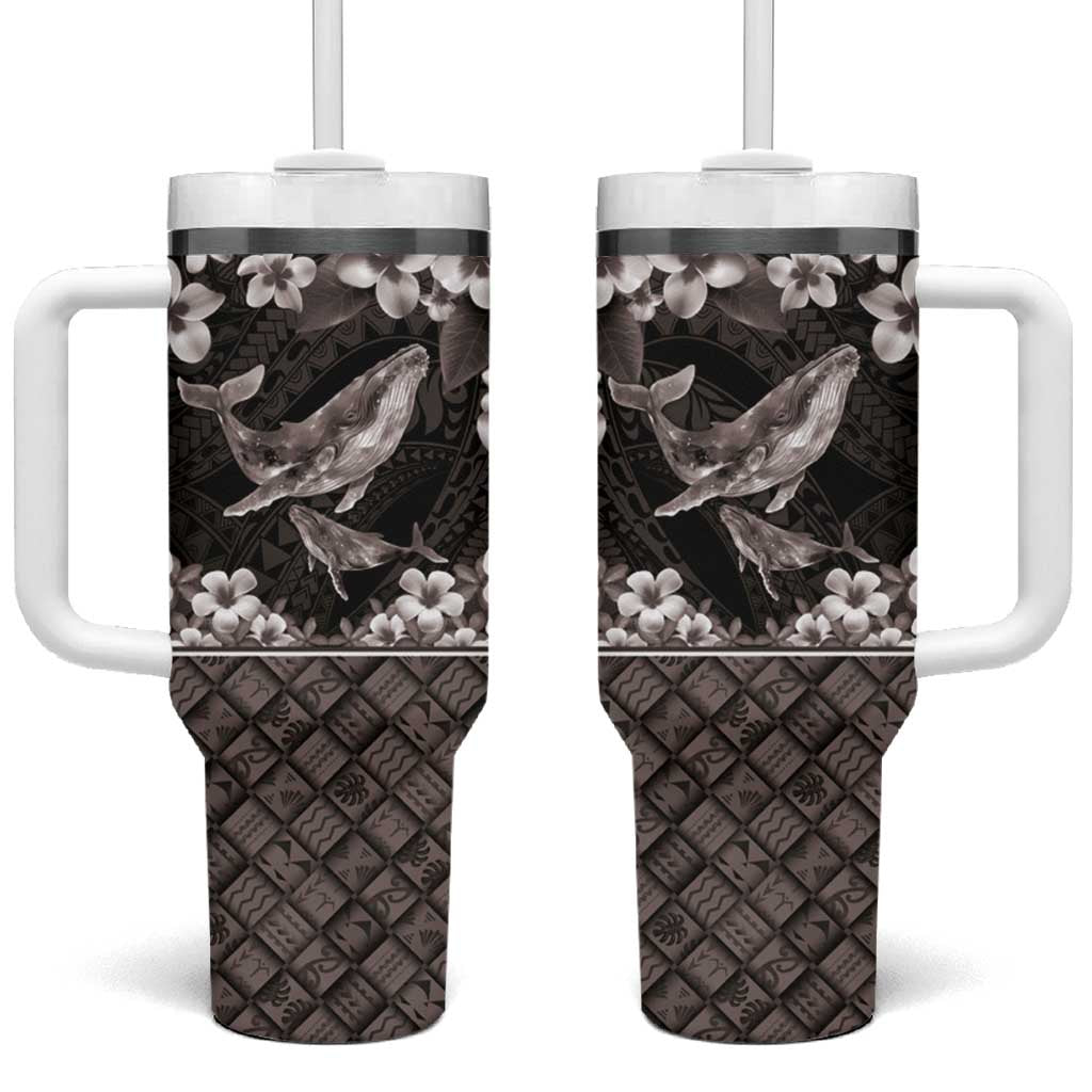 Hawaiian Plumeria and Humpback Whales Custom Stanley Quencher 40oz Stainless Steel Tumbler With Handle