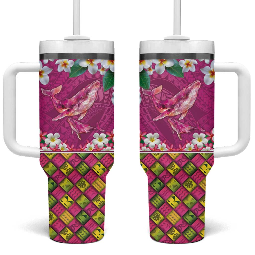 Hawaiian Plumeria and Humpback Whales Custom Stanley Quencher 40oz Stainless Steel Tumbler With Handle