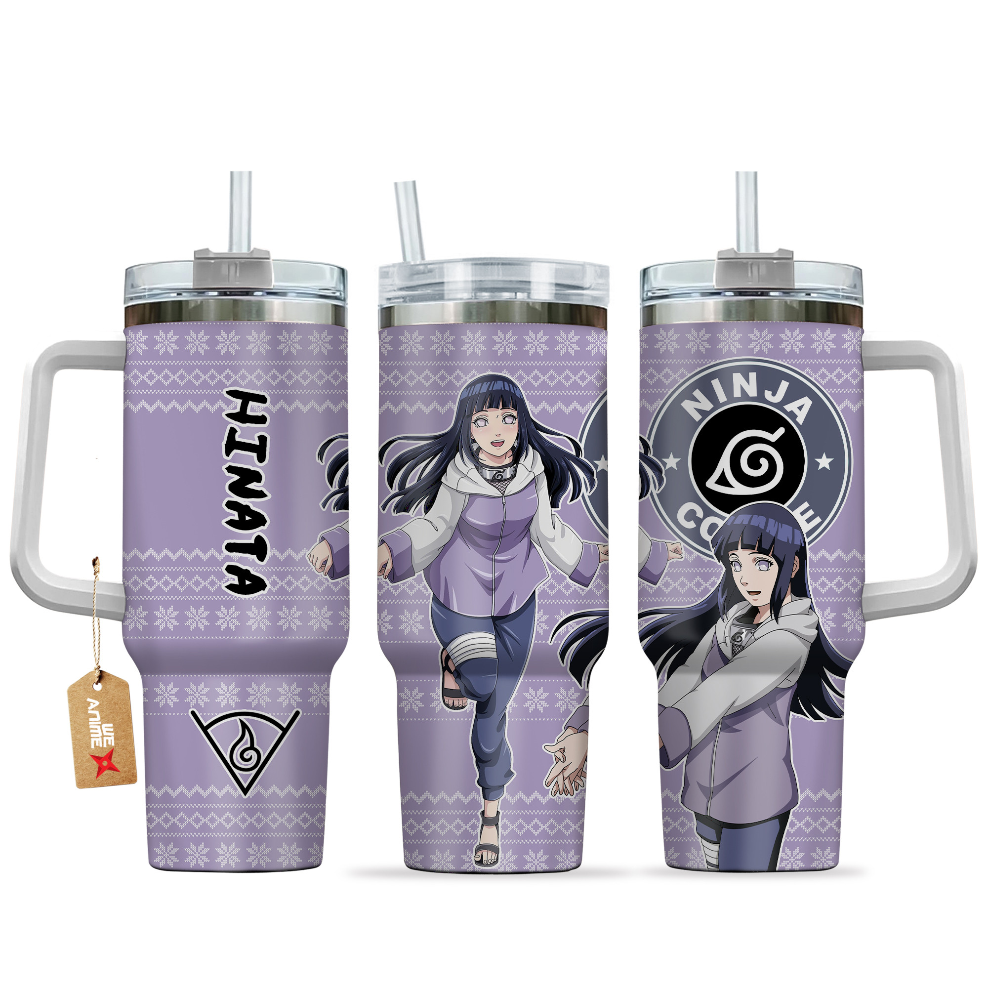 Hinata Hyuga Naruto Anime Custom Stanley Quencher 40oz Stainless Steel Tumbler With Handle
