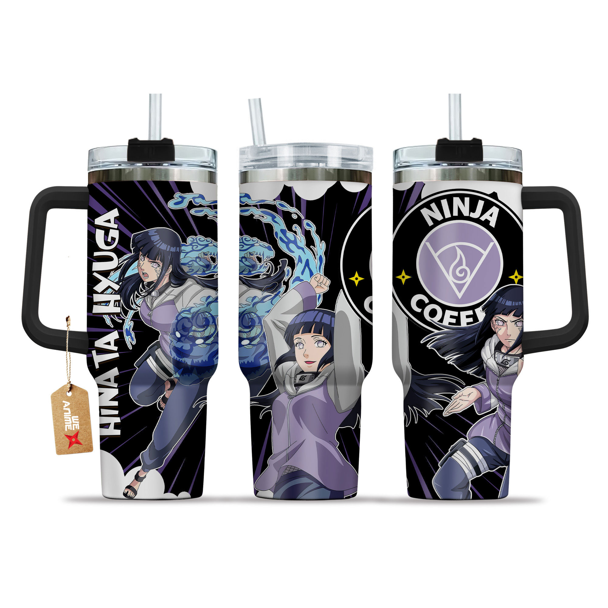 Hinata Hyuga Naruto Anime Custom Stanley Quencher 40oz Stainless Steel Tumbler With Handle