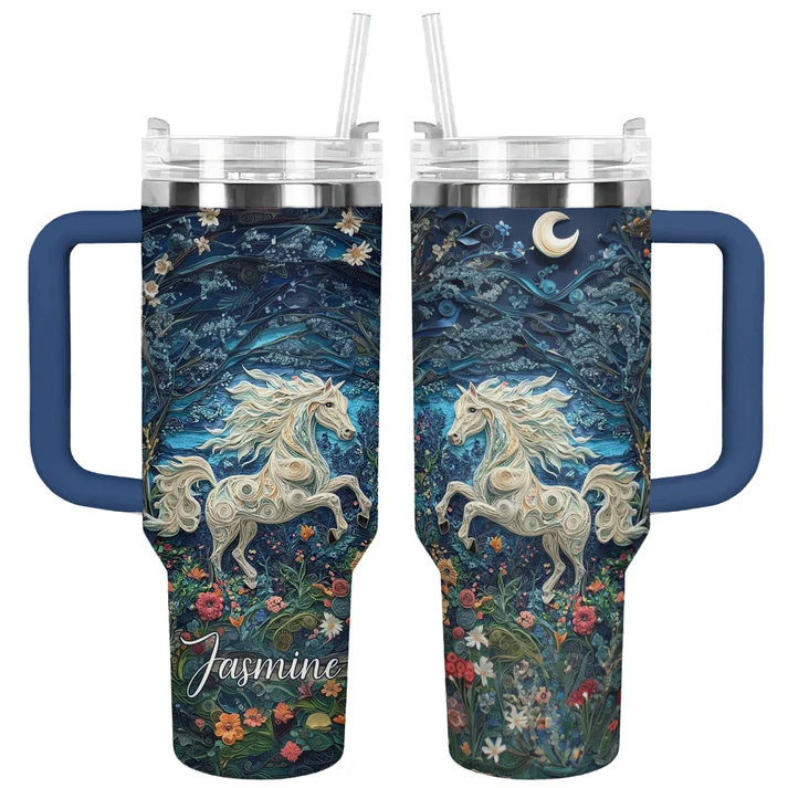 Horse Animal Custom Stanley Quencher 40oz Stainless Steel Tumbler With Handle