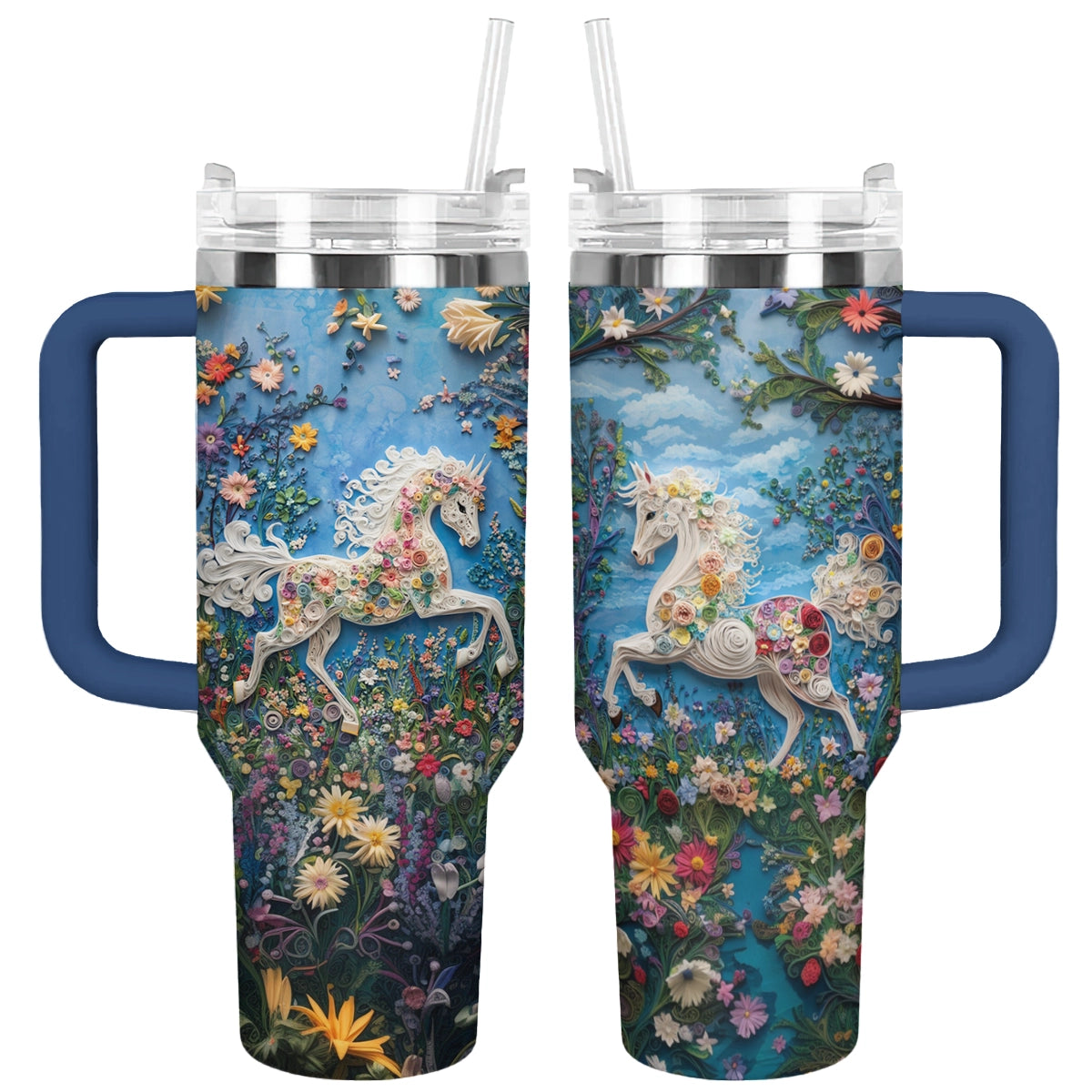 Horse Animal Custom Stanley Quencher 40oz Stainless Steel Tumbler With Handle