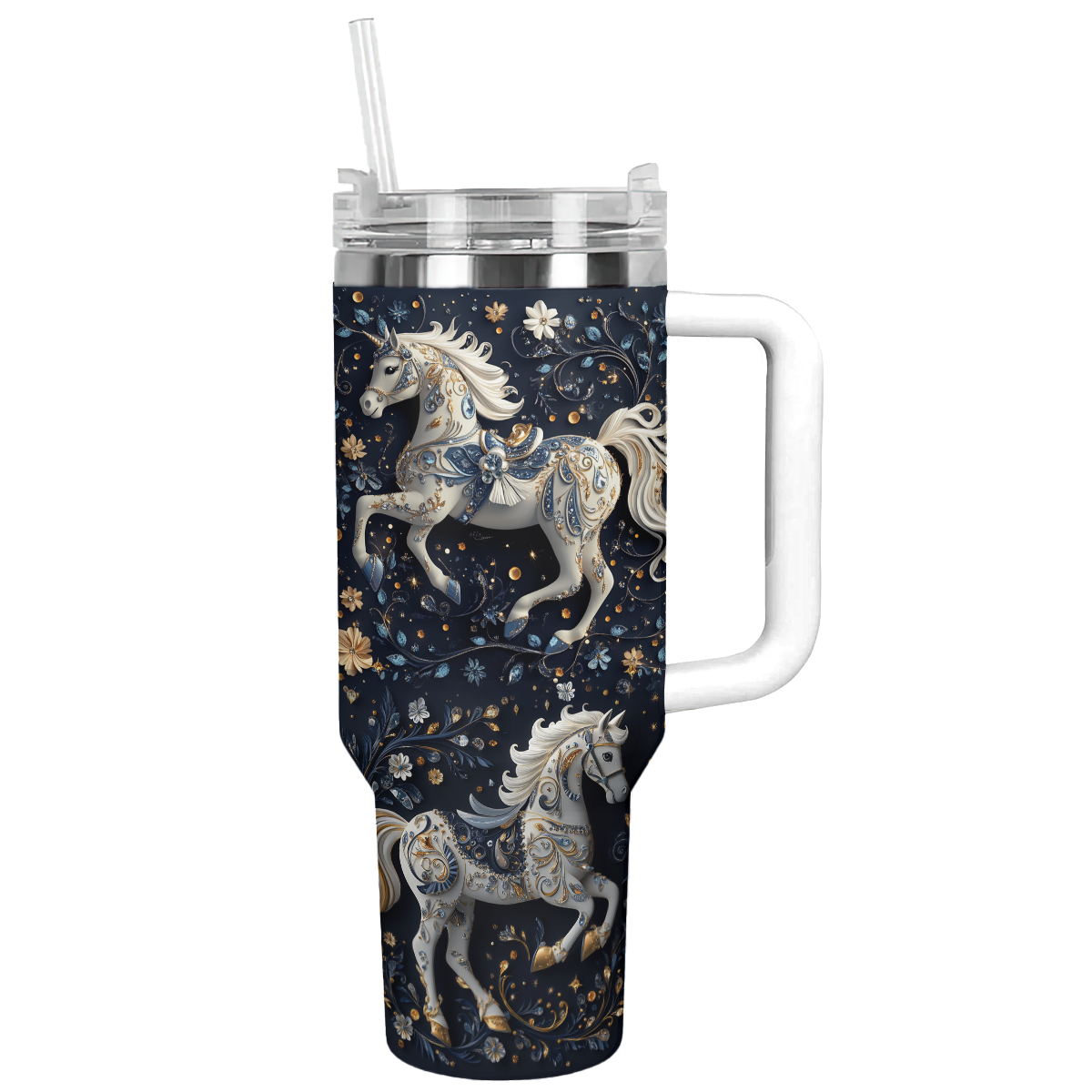 Horse Animal Custom Stanley Quencher 40oz Stainless Steel Tumbler With Handle