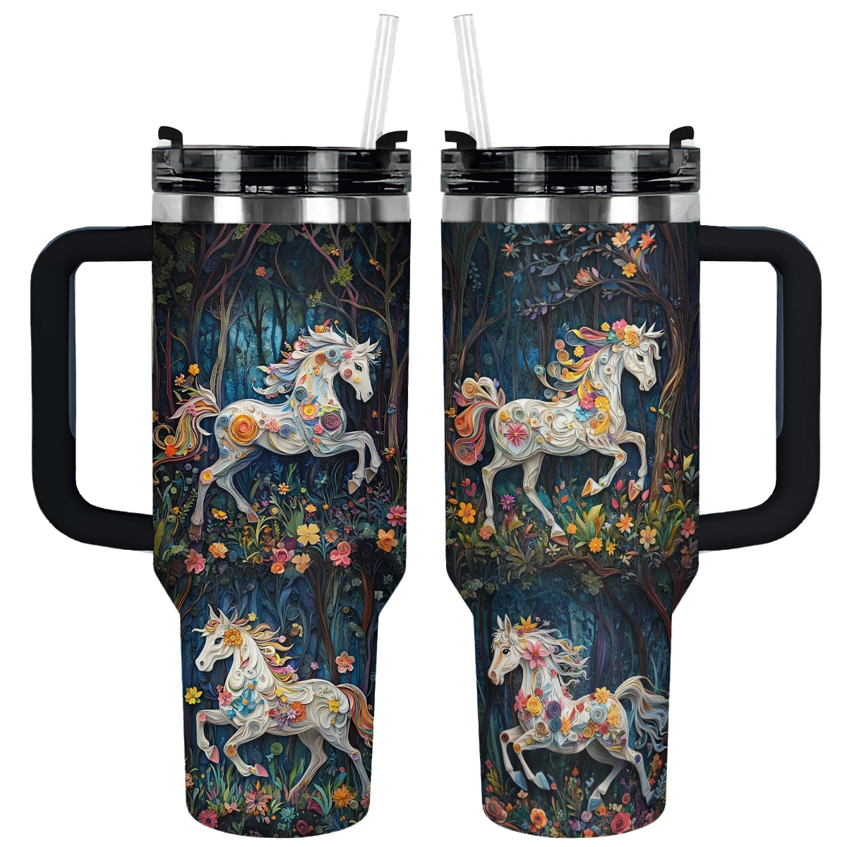 Horse Animal Custom Stanley Quencher 40oz Stainless Steel Tumbler With Handle