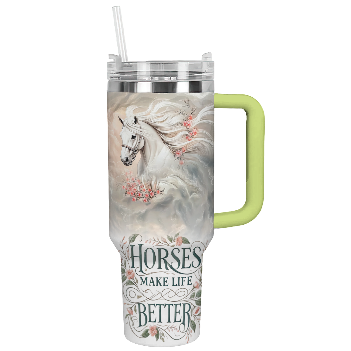 Horse Animal Custom Stanley Quencher 40oz Stainless Steel Tumbler With Handle