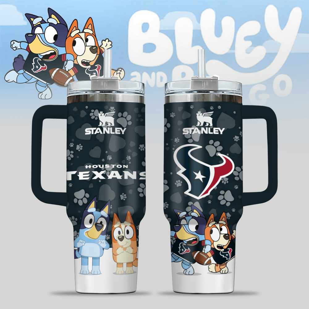 Houston Texans NFL x Bluey Custom Stanley Quencher 40oz Stainless Steel Tumbler With Handle