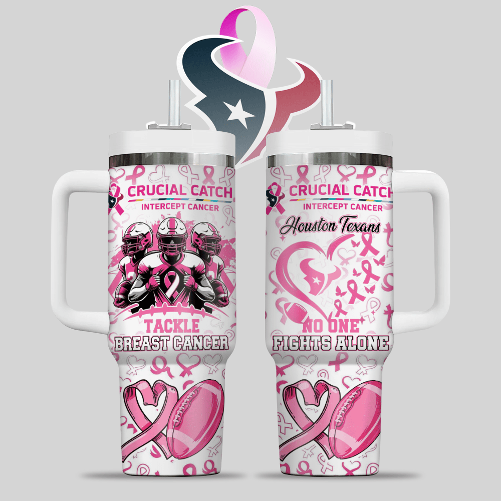 Houston Texans NFL x Breast Cancer Awareness Custom Stanley Quencher 40oz Stainless Steel Tumbler With Handle
