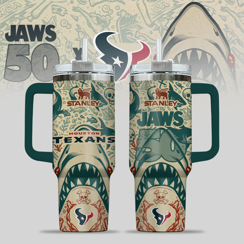 Houston Texans NFL x JAWS Custom Stanley Quencher 40oz Stainless Steel Tumbler With Handle