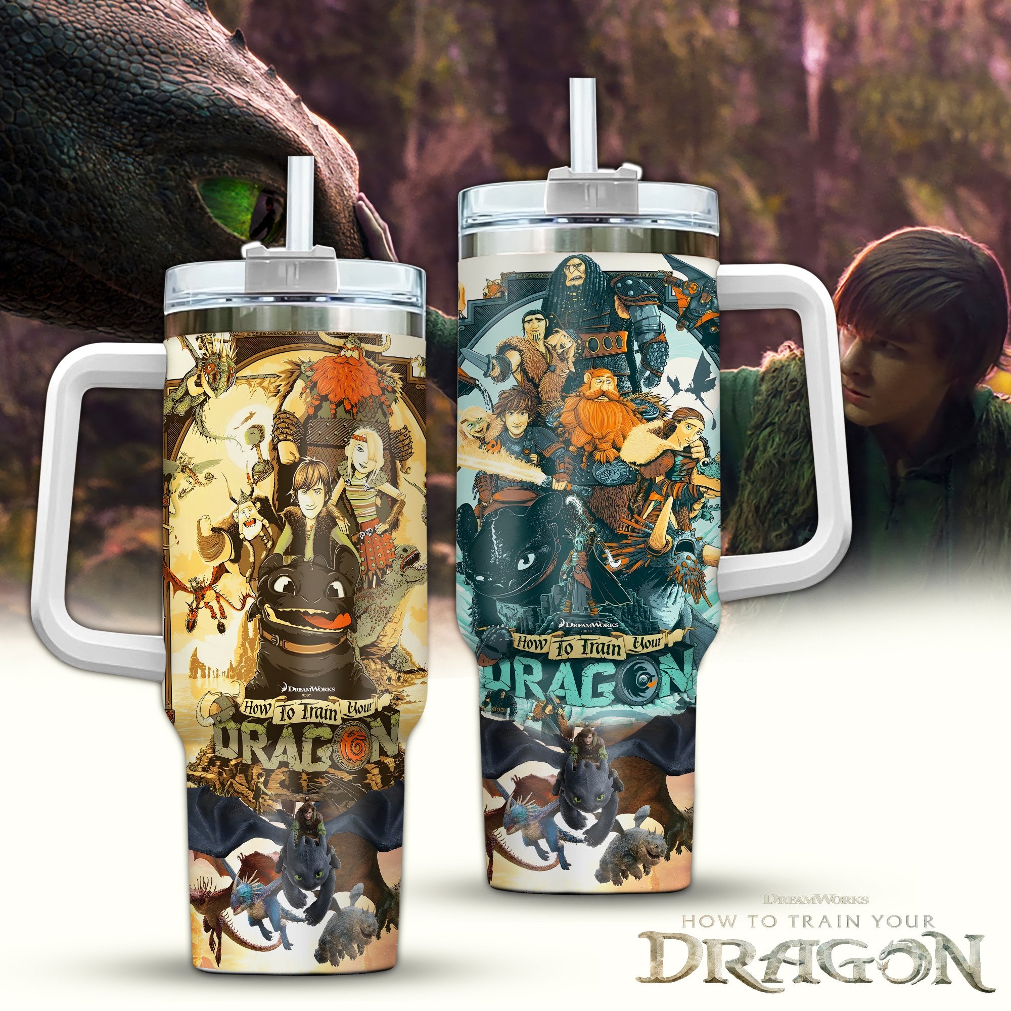 How to Train Your Dragon Movies Custom Stanley Quencher 40oz Stainless Steel Tumbler With Handle