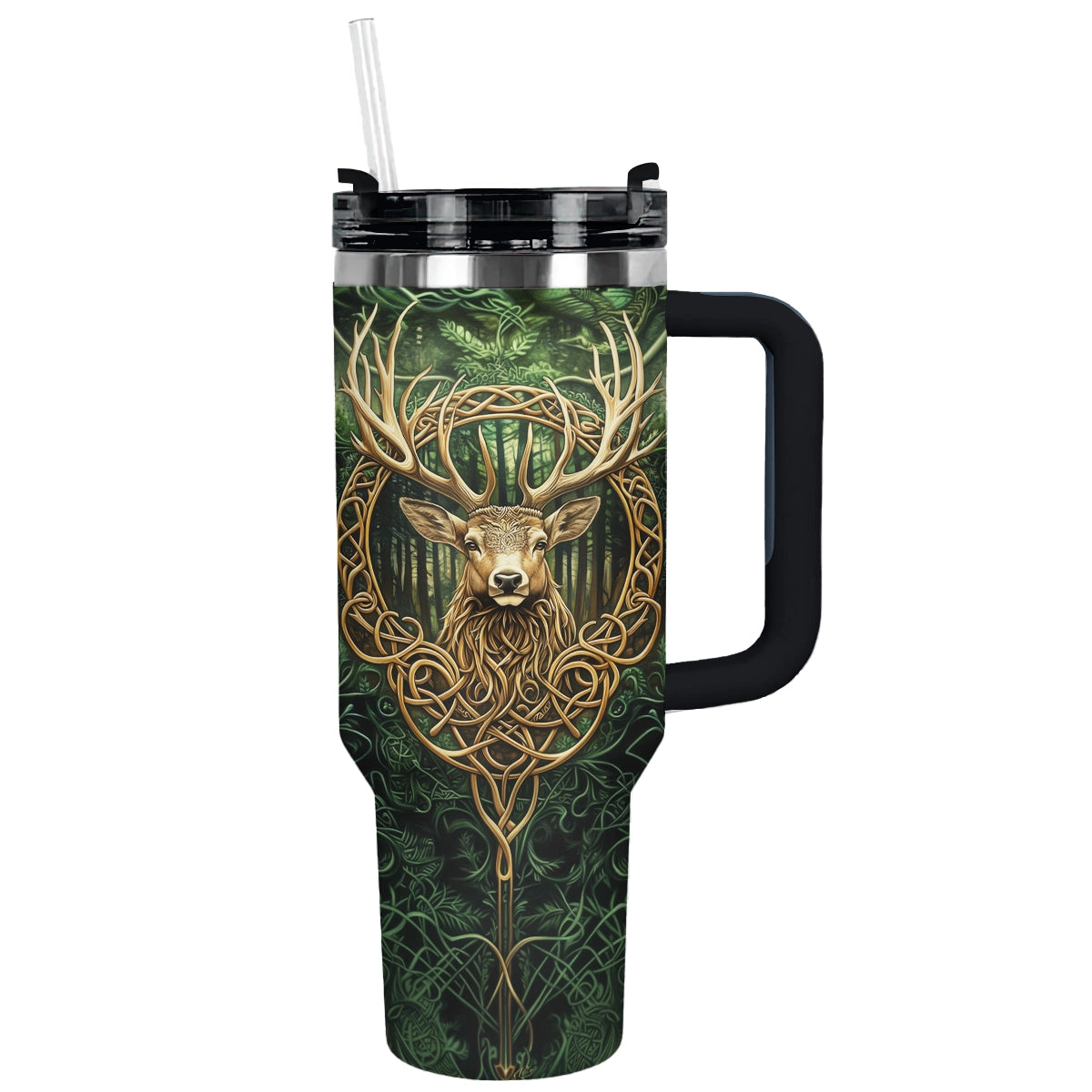 Hunting Mystical Deer Custom Stanley Quencher 40oz Stainless Steel Tumbler With Handle