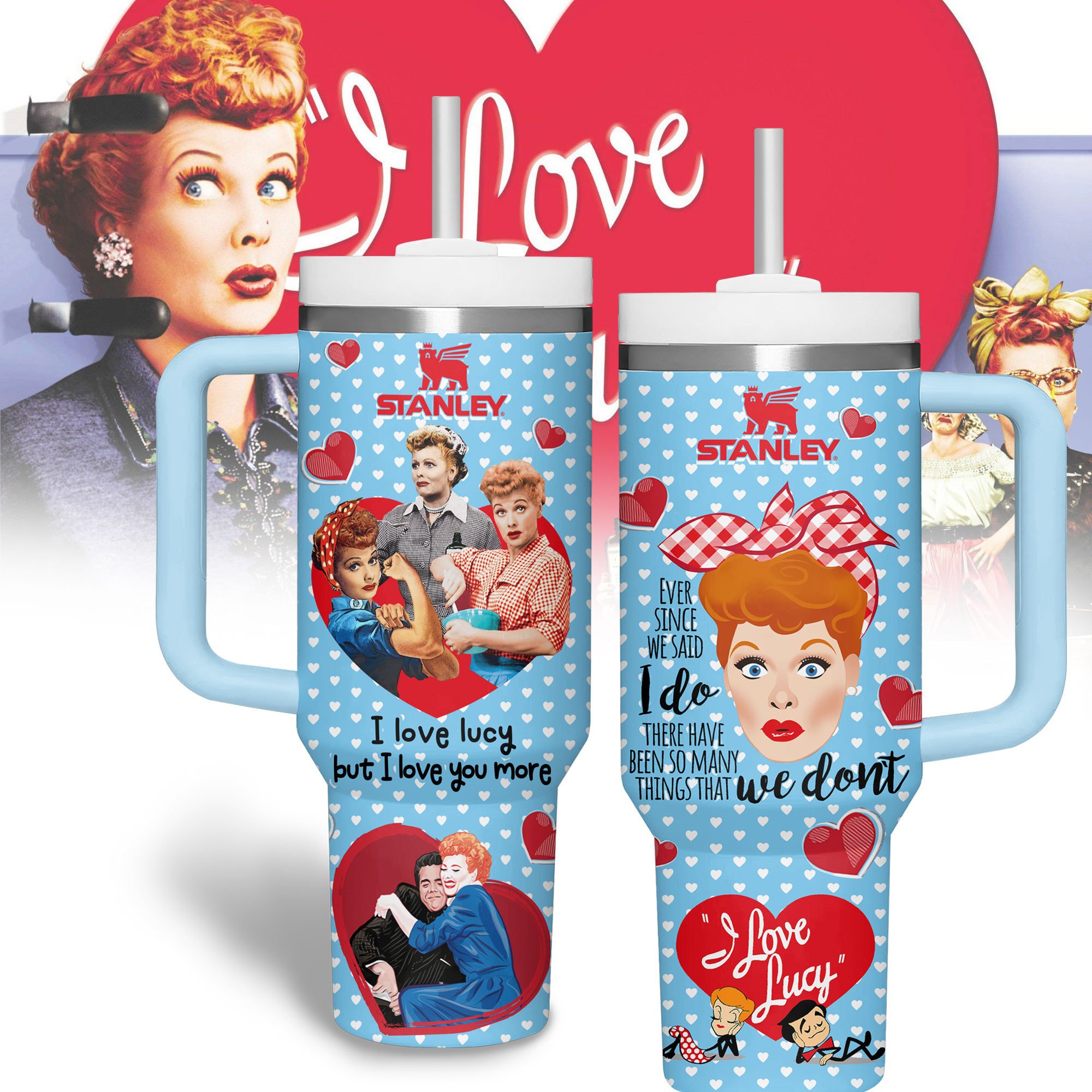 I Love Lucy TV Series Custom Stanley Quencher 40oz Stainless Steel Tumbler With Handle