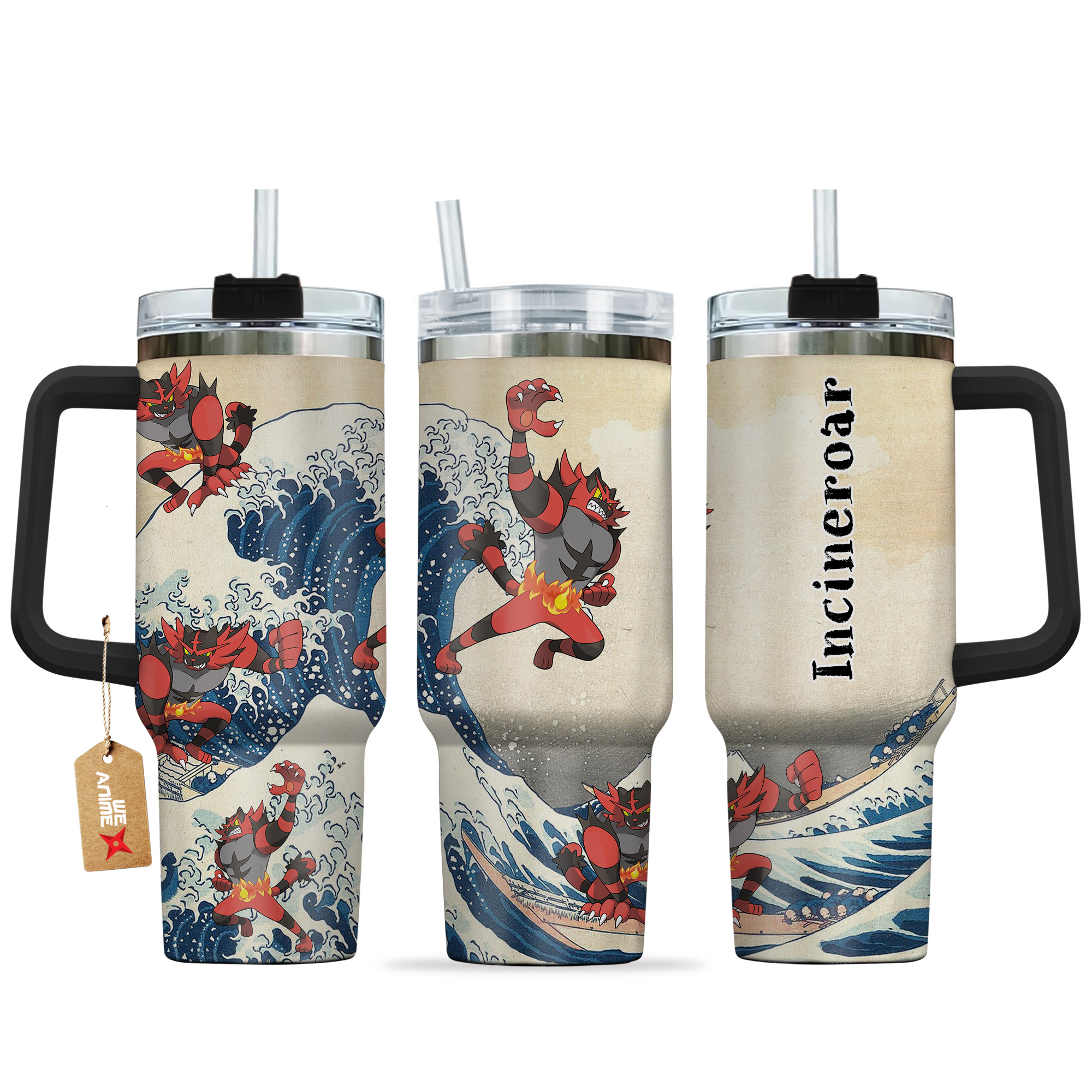 Incineroar Pokemon Anime Custom Stanley Quencher 40oz Stainless Steel Tumbler With Handle