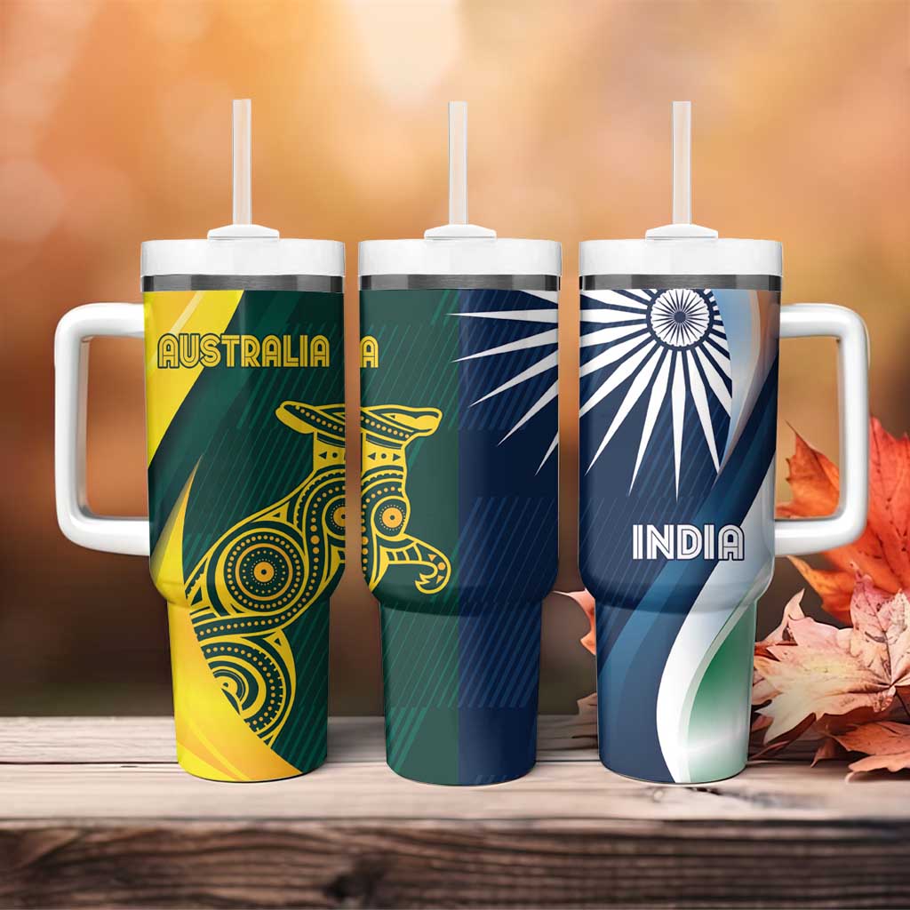 India and Australia Cricket Special Half-Half Mix Custom Stanley Quencher 40oz Stainless Steel Tumbler With Handle