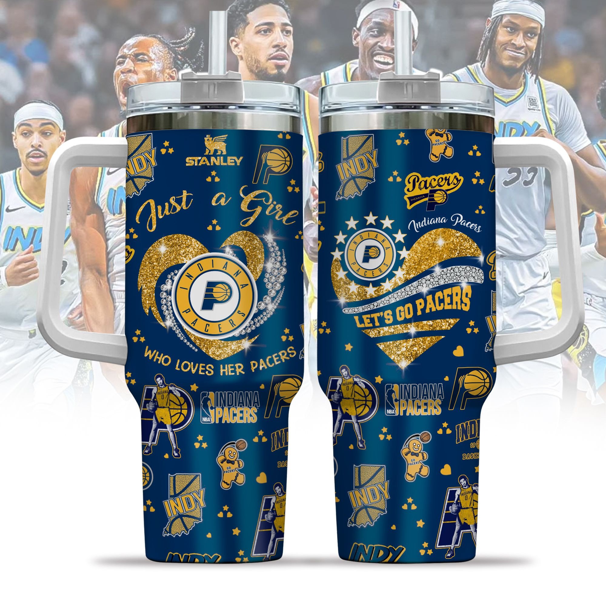 Indiana Pacers NBA Custom Stanley Quencher 40oz Stainless Steel Tumbler With Handle