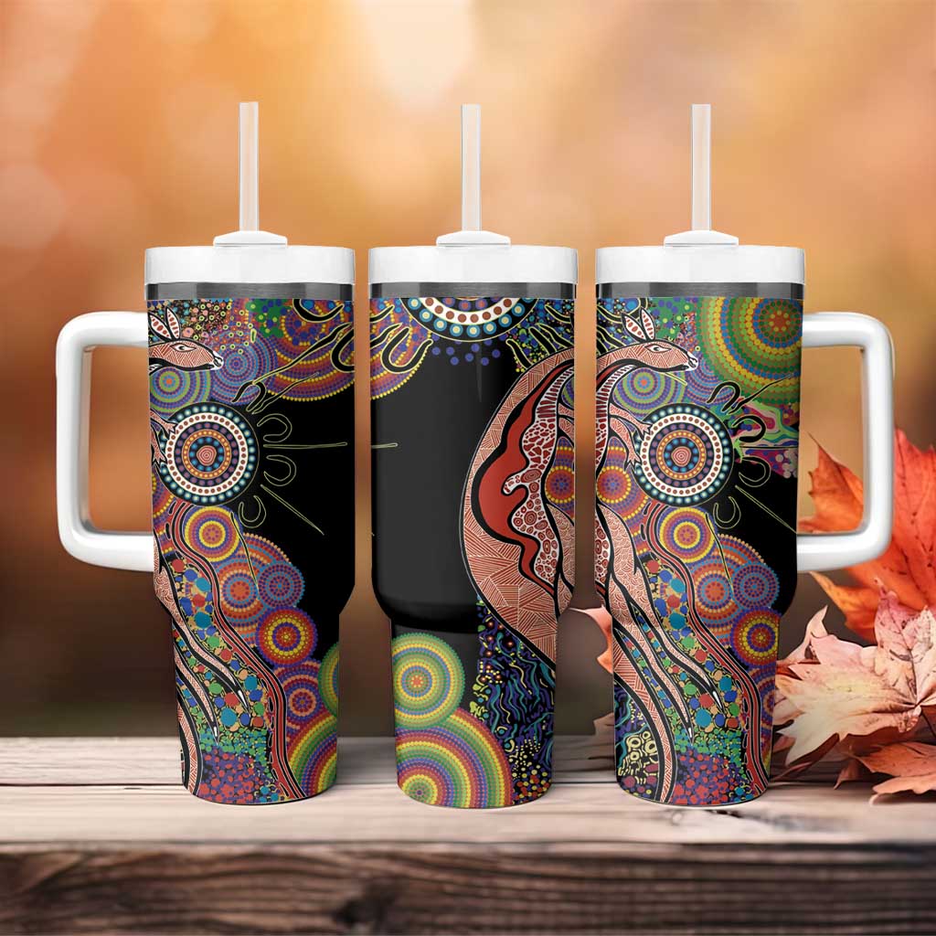 Indigenous Kangaroo Australia Aboriginal Style Custom Stanley Quencher 40oz Stainless Steel Tumbler With Handle