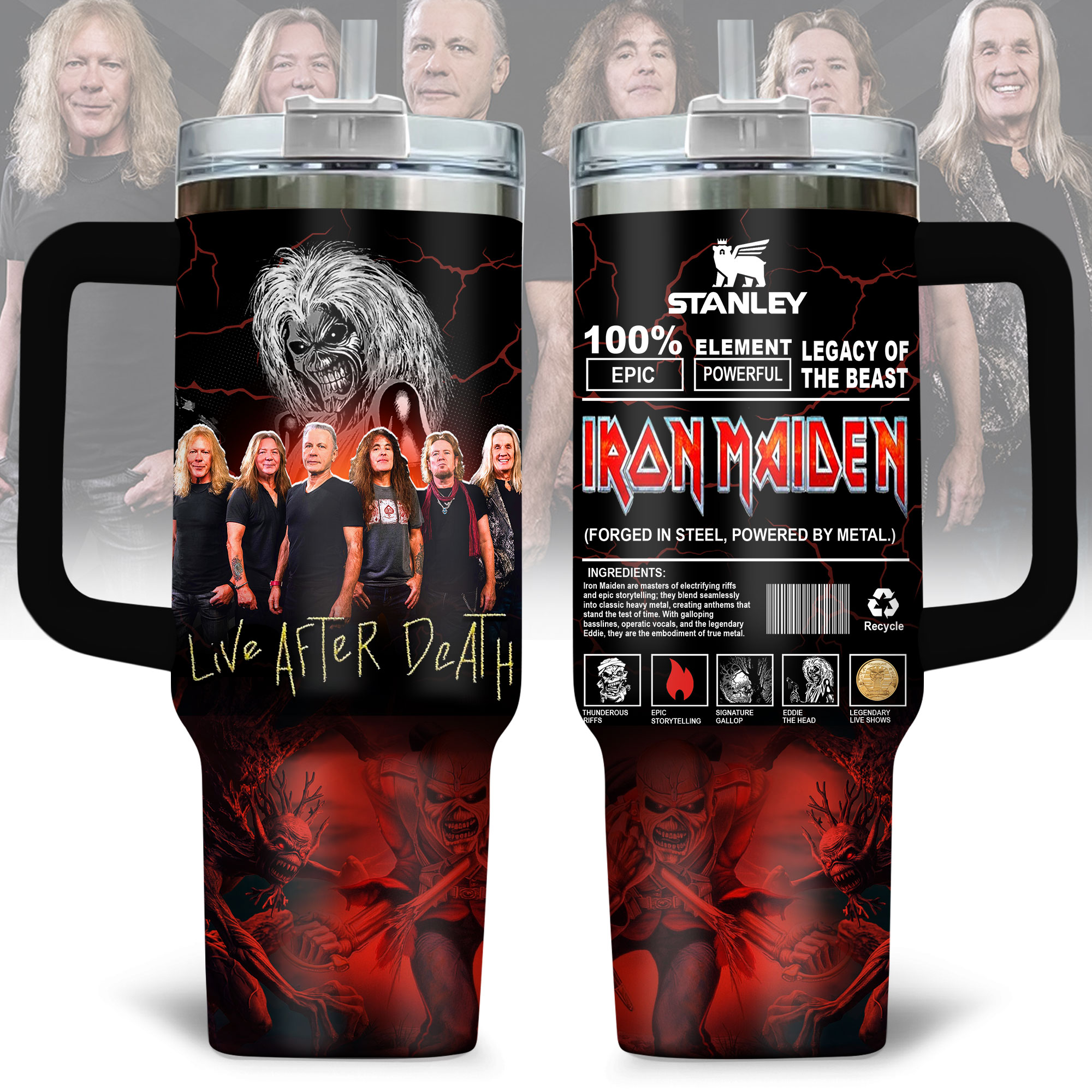 Iron Maiden Music Custom Stanley Quencher 40oz Stainless Steel Tumbler With Handle