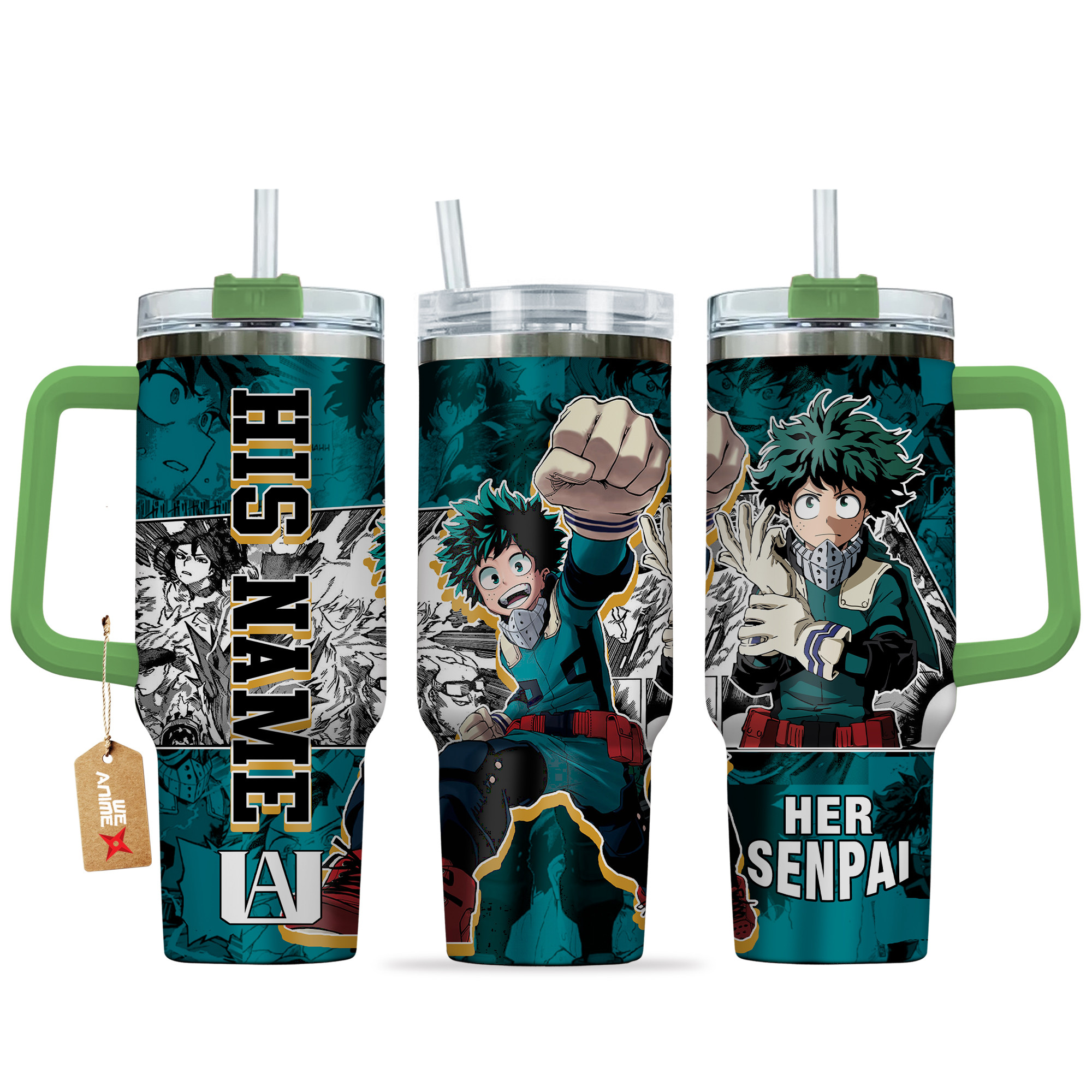 Izuku Midoriya My Hero Academia Anime Custom Stanley Quencher 40oz Stainless Steel Tumbler With Handle