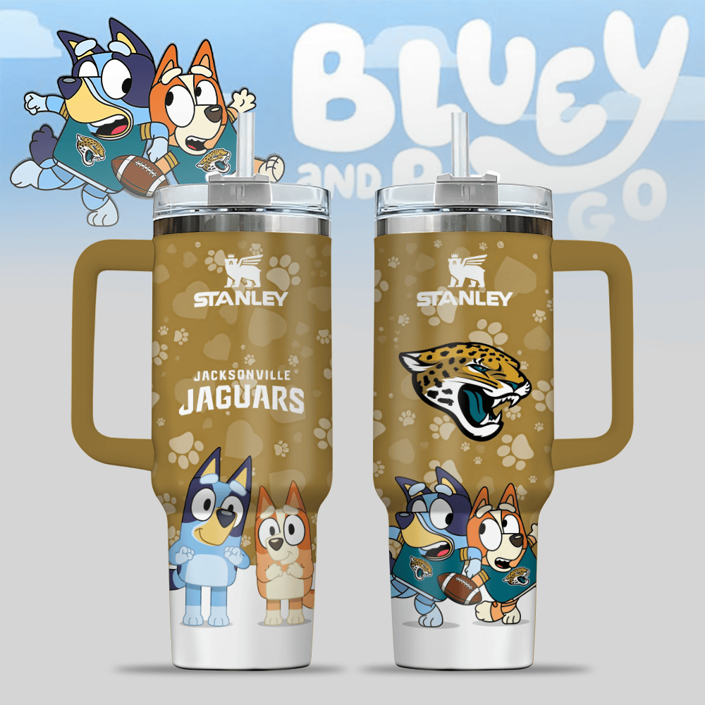 Jacksonville Jaguars NFL x Bluey Custom Stanley Quencher 40oz Stainless Steel Tumbler With Handle