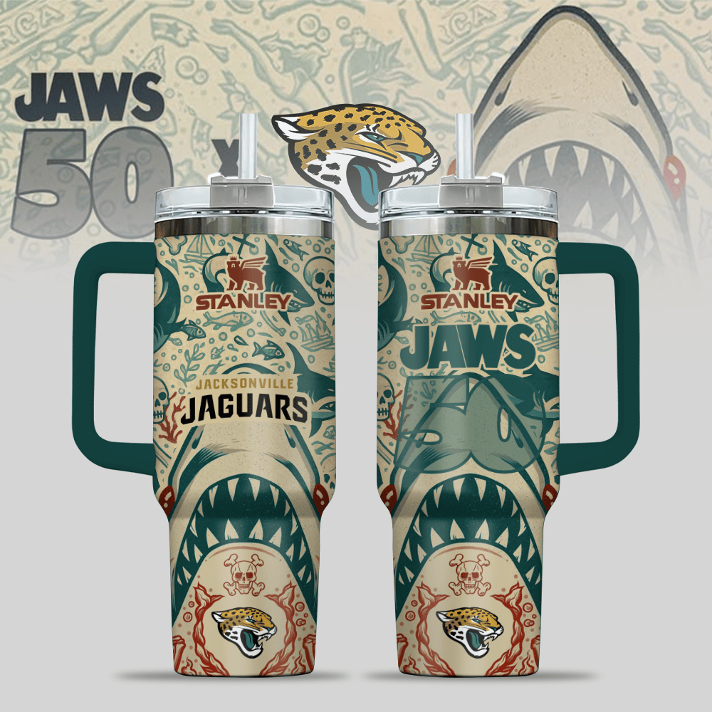 Jacksonville Jaguars NFL x JAWS Custom Stanley Quencher 40oz Stainless Steel Tumbler With Handle