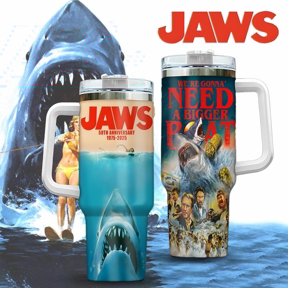 Jaws Movies Custom Stanley Quencher 40oz Stainless Steel Tumbler With Handle