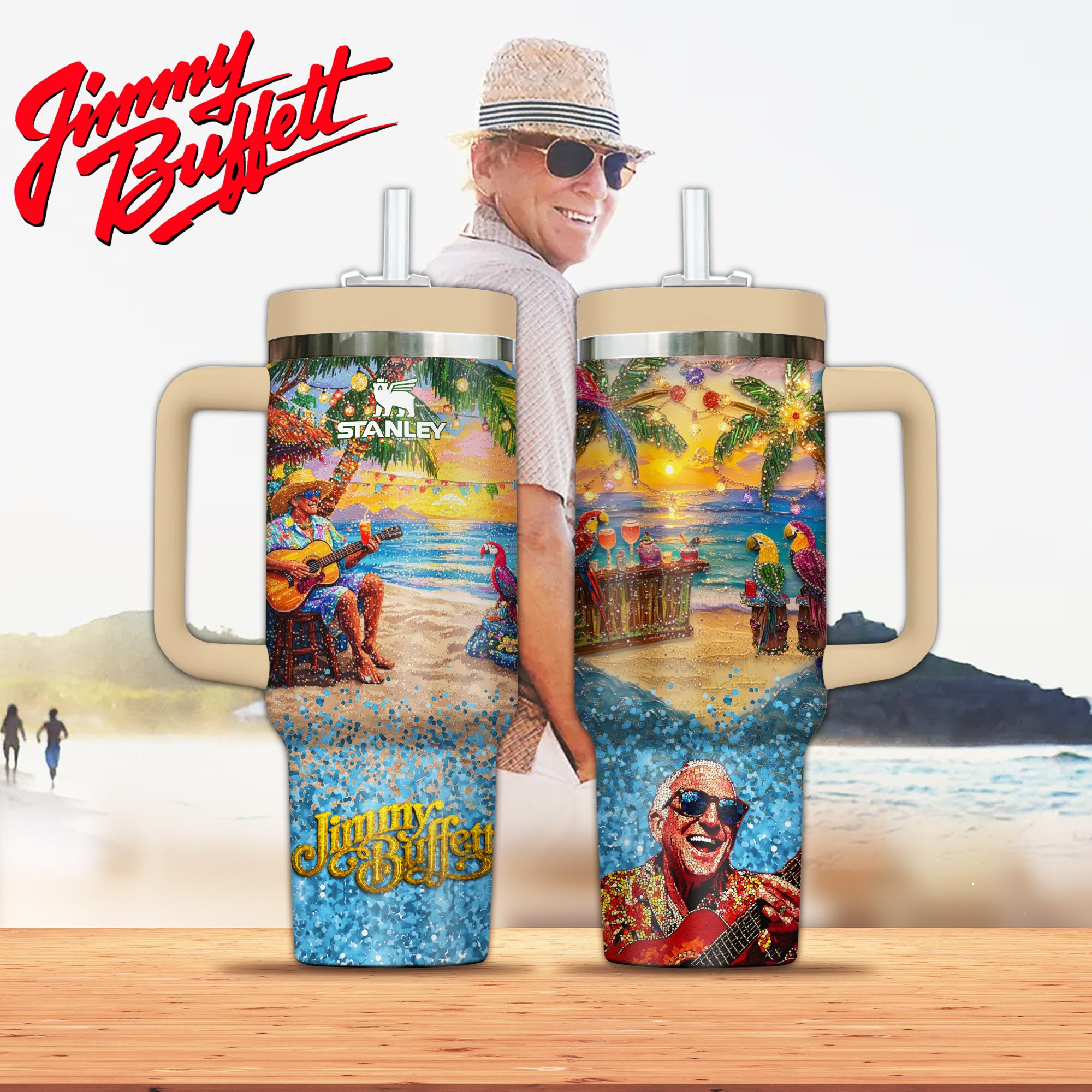Jimmy Buffett Music Custom Stanley Quencher 40oz Stainless Steel Tumbler With Handle