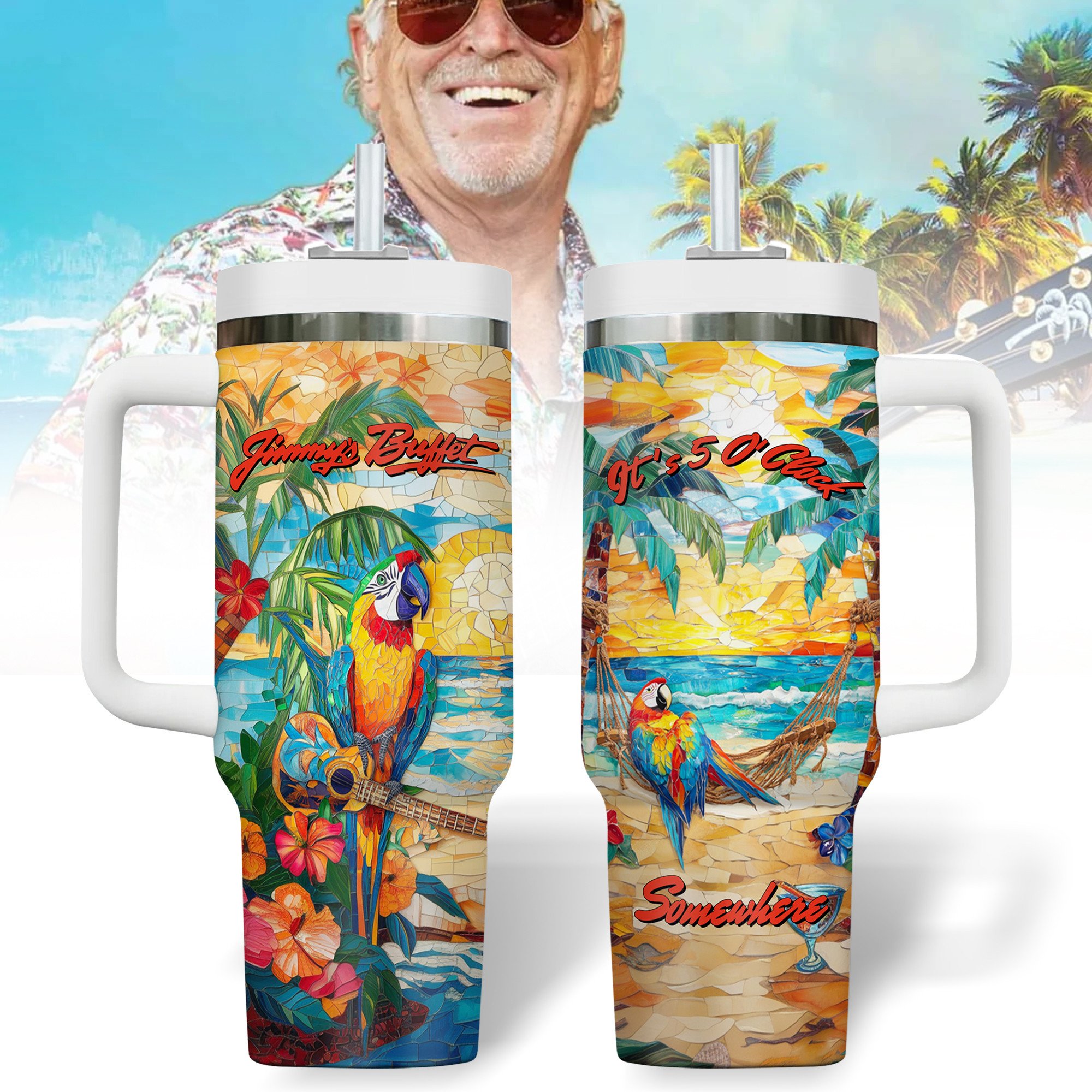 Jimmy Buffett Music Custom Stanley Quencher 40oz Stainless Steel Tumbler With Handle