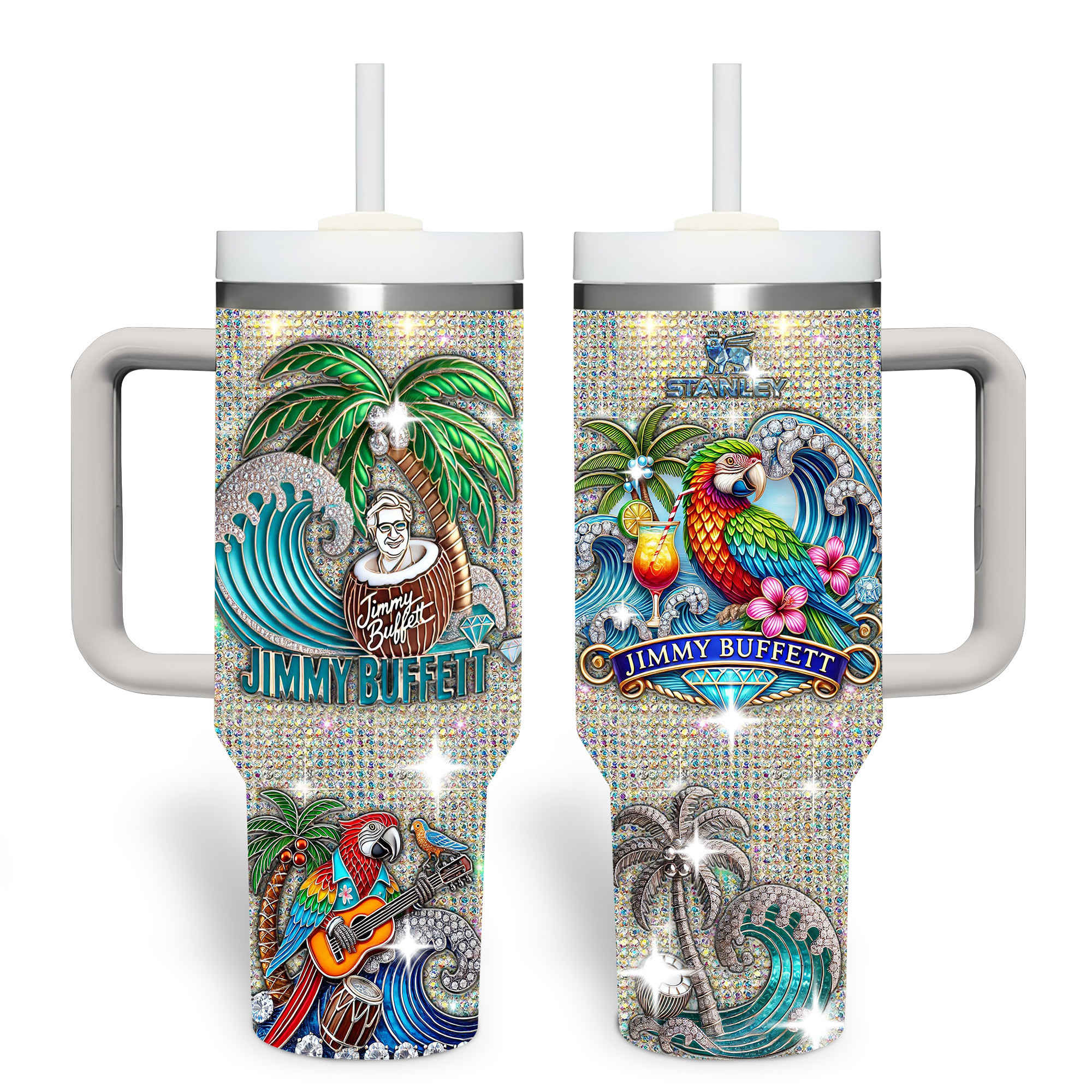 Jimmy Buffett Music Custom Stanley Quencher 40oz Stainless Steel Tumbler With Handle