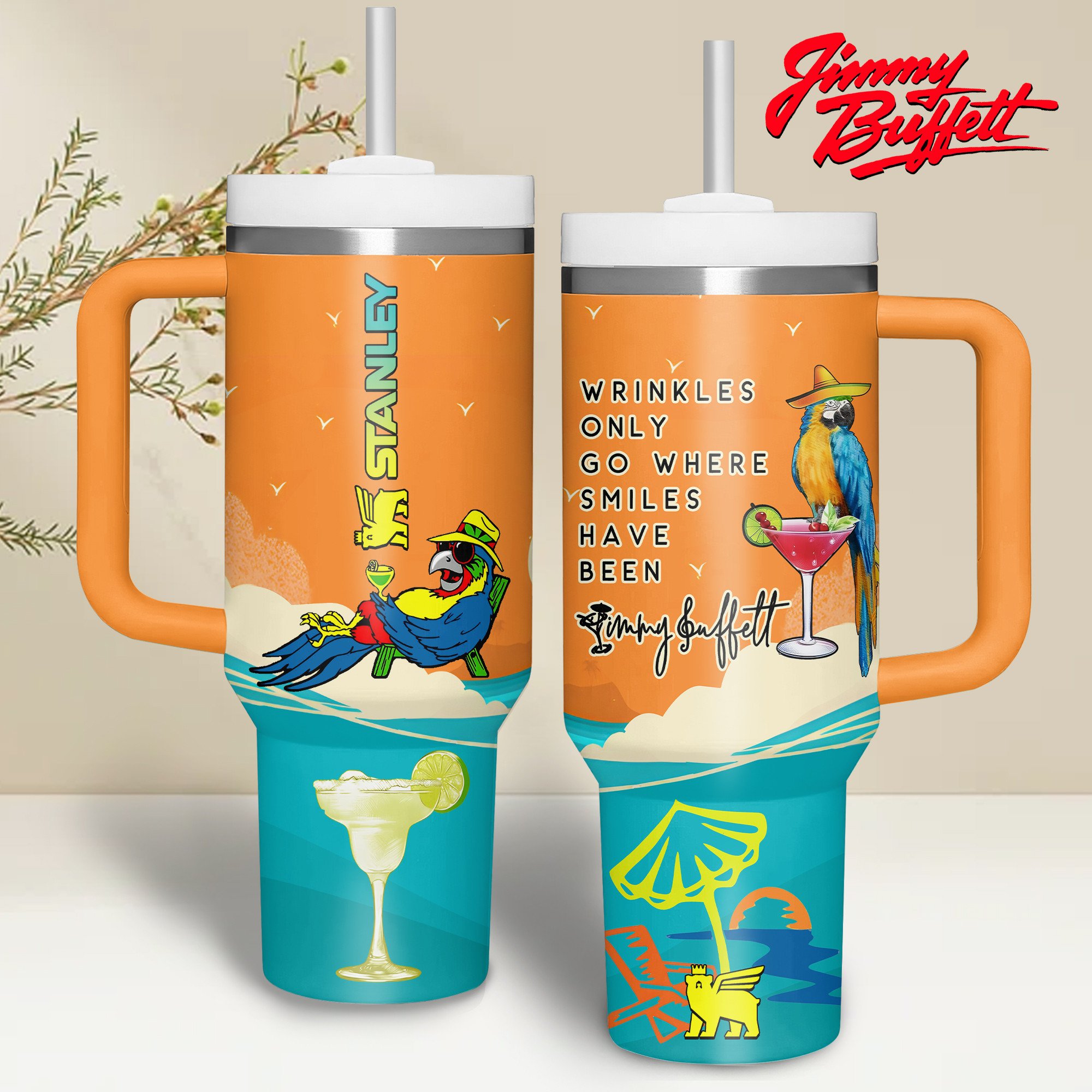 Jimmy Buffett Music Custom Stanley Quencher 40oz Stainless Steel Tumbler With Handle