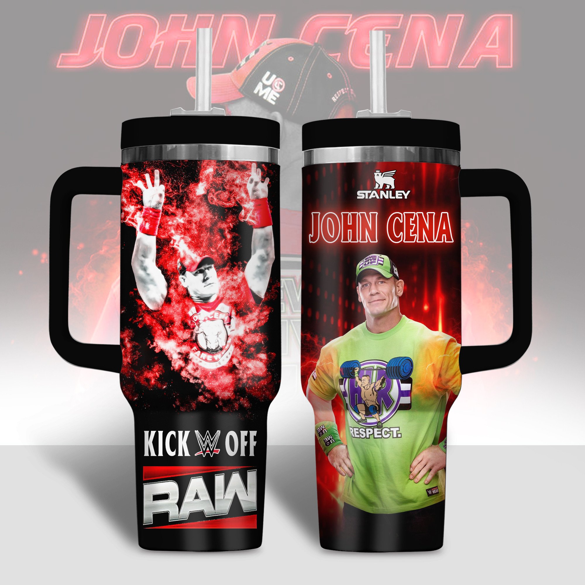 John Cena WWE Sports Custom Stanley Quencher 40oz Stainless Steel Tumbler With Handle