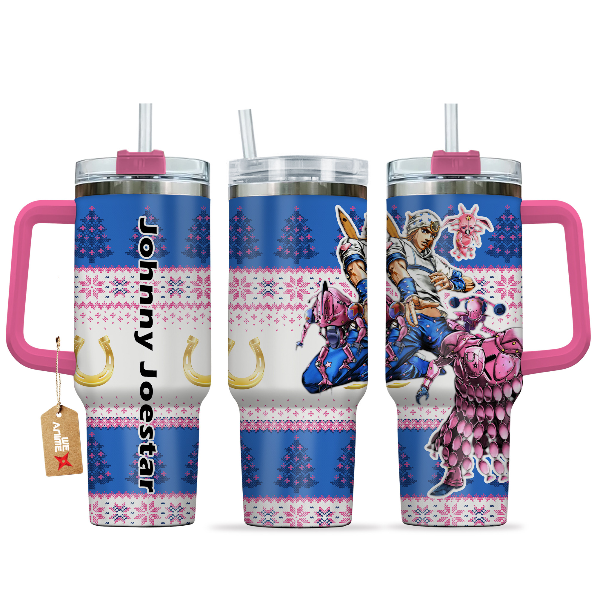 Johnny Joestar JoJo's Bizarre Anime Custom Stanley Quencher 40oz Stainless Steel Tumbler With Handle