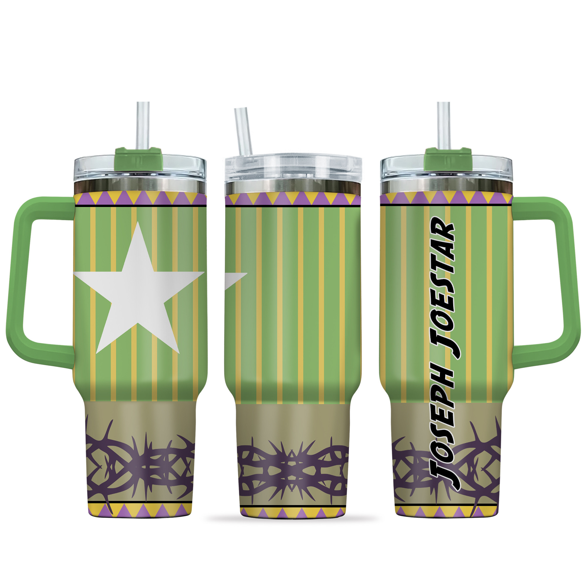 Joseph Joestar JoJo's Bizarre Anime Custom Stanley Quencher 40oz Stainless Steel Tumbler With Handle