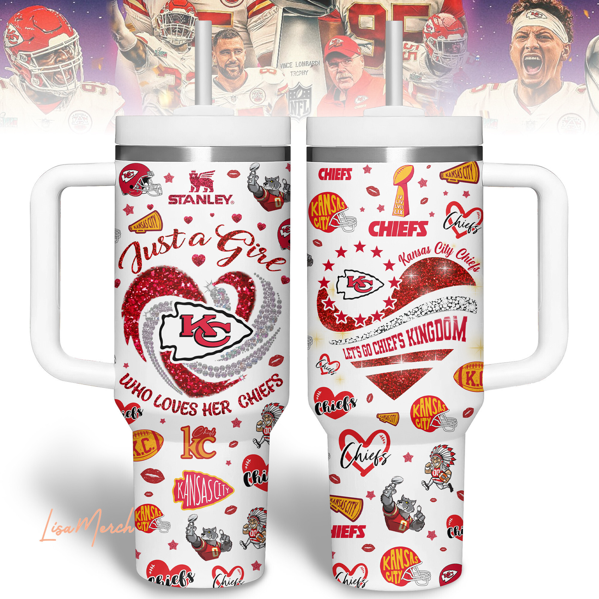 Kansas City Chiefs NFL Sports Custom Stanley Quencher 40oz Stainless Steel Tumbler With Handle