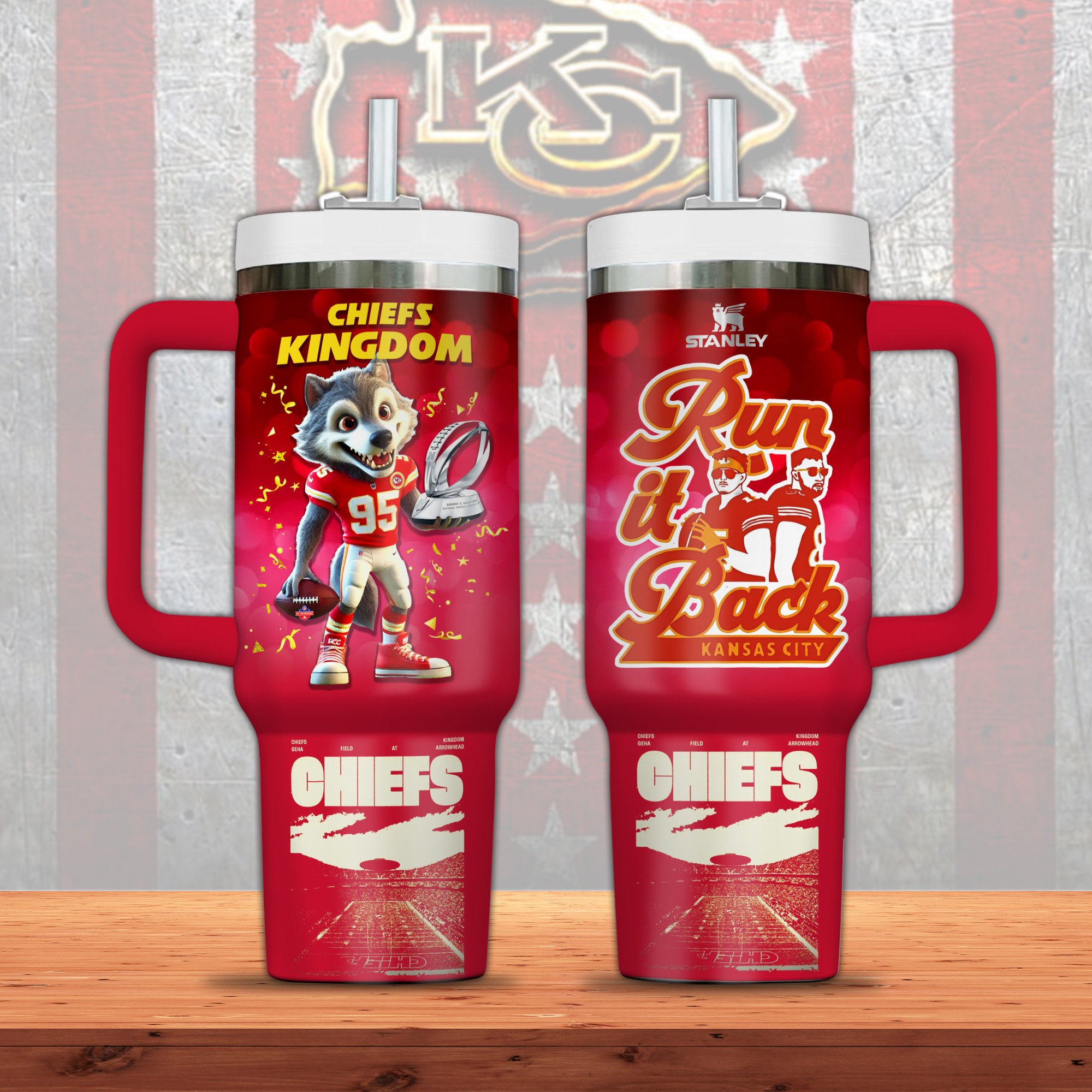 Kansas City Chiefs NFL Sports Custom Stanley Quencher 40oz Stainless Steel Tumbler With Handle