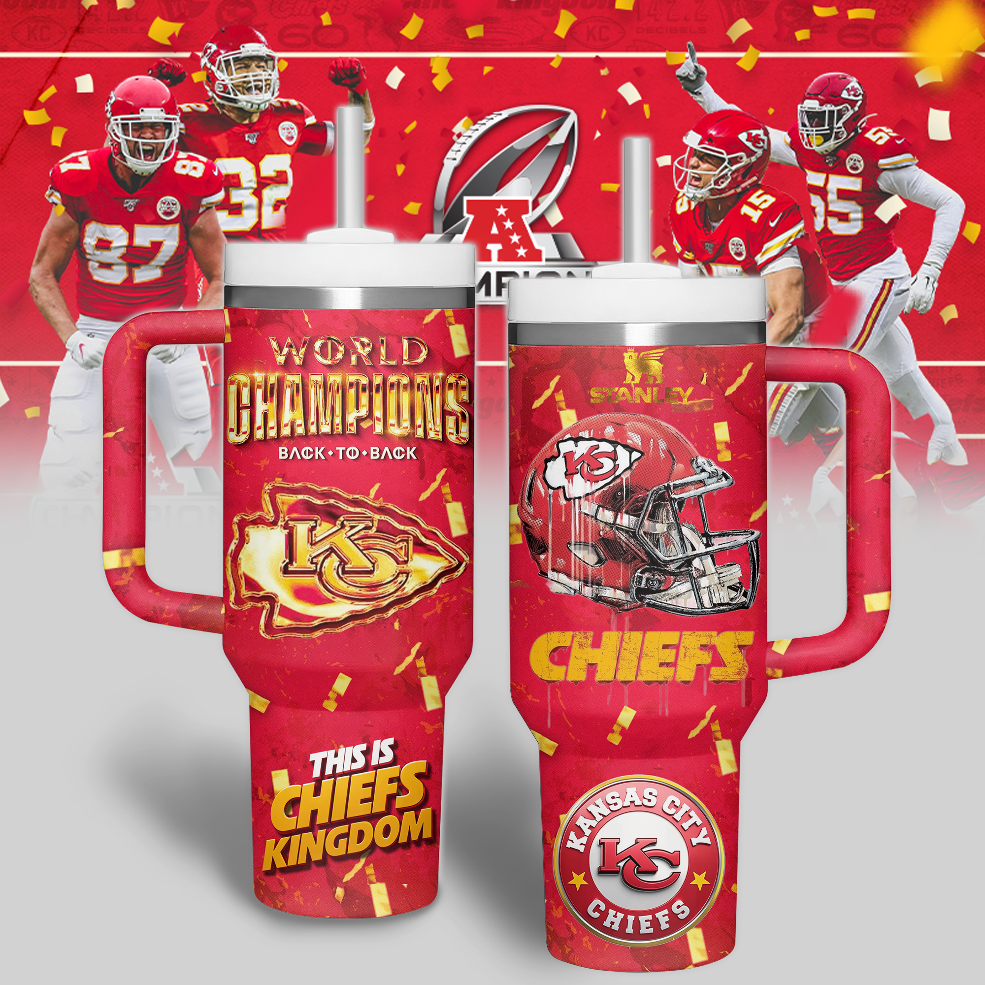 Kansas City Chiefs NFL Sports Custom Stanley Quencher 40oz Stainless Steel Tumbler With Handle