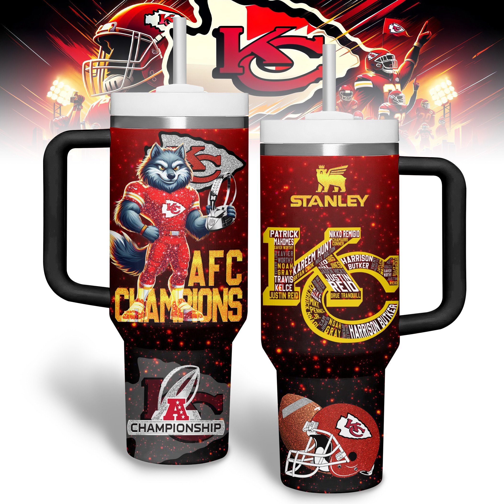 Kansas City Chiefs NFL Sports Custom Stanley Quencher 40oz Stainless Steel Tumbler With Handle