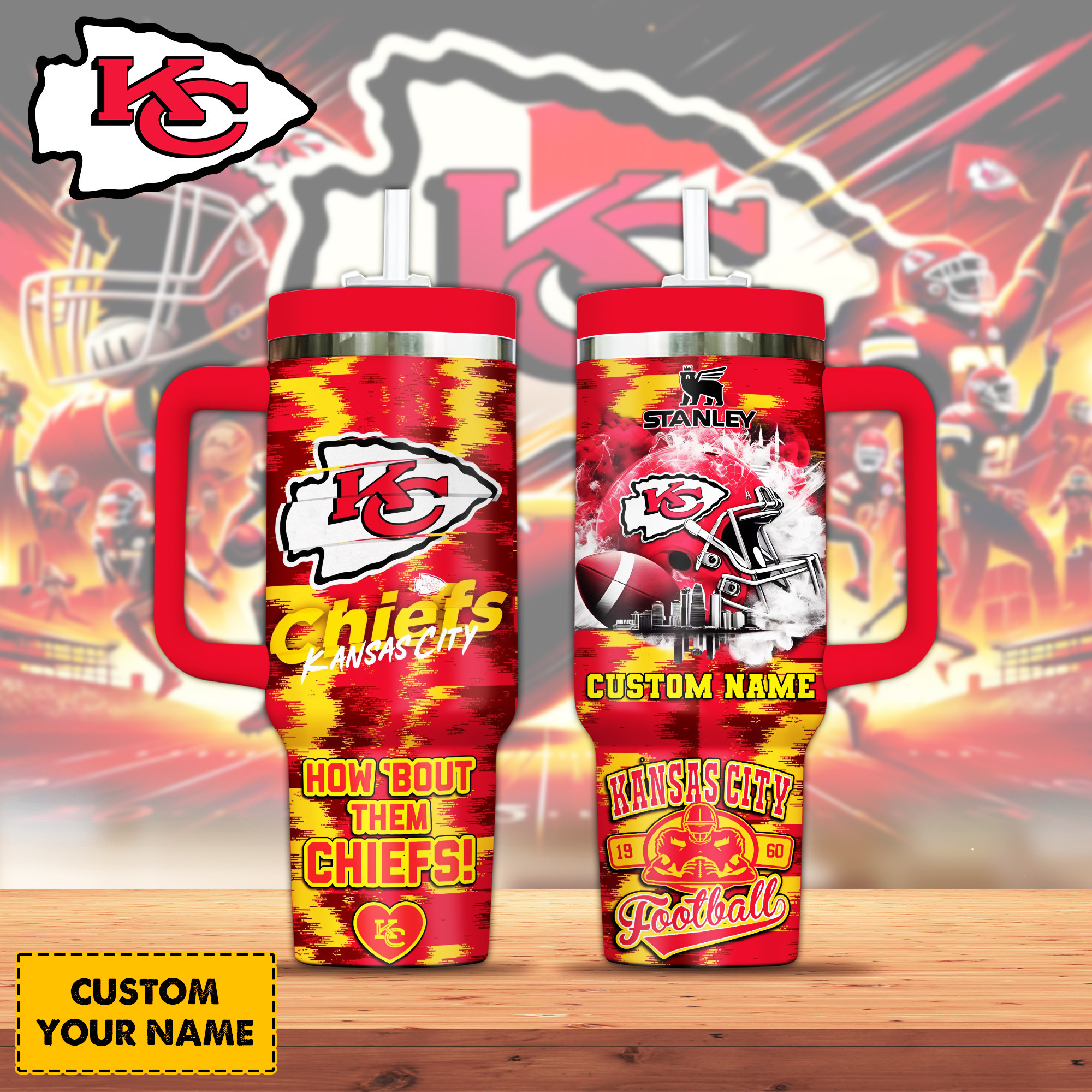 Kansas City Chiefs NFL Sports Custom Stanley Quencher 40oz Stainless Steel Tumbler With Handle