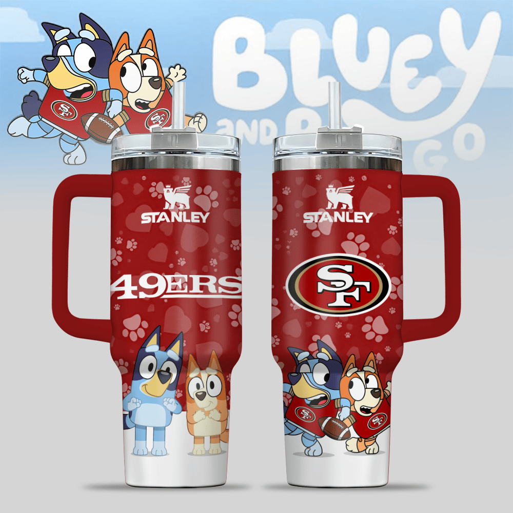 Kansas City Chiefs NFL x Bluey Custom Stanley Quencher 40oz Stainless Steel Tumbler With Handle