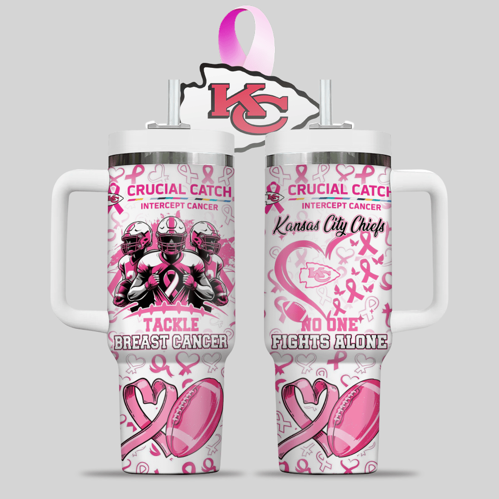 Kansas City Chiefs NFL x Breast Cancer Awareness Custom Stanley Quencher 40oz Stainless Steel Tumbler With Handle