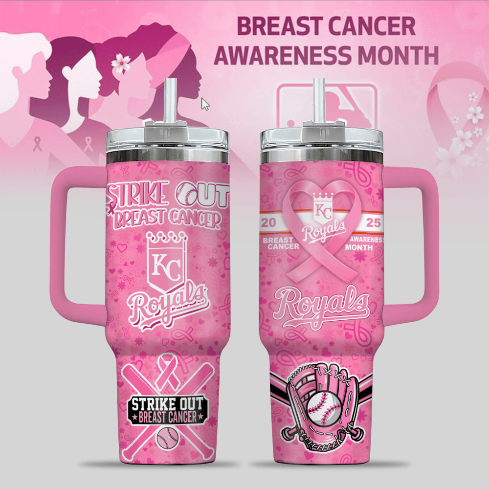 Kansas City Royals MLB x Breast Cancer Awareness Custom Stanley Quencher 40oz Stainless Steel Tumbler With Handle