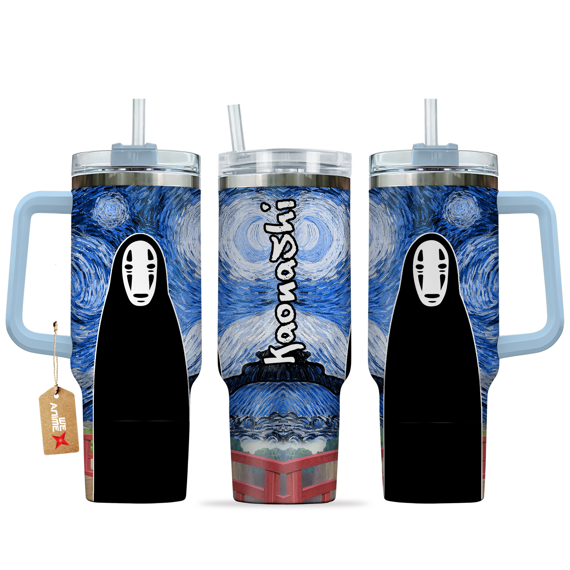 Kaonashi Spirited Away Anime Custom Stanley Quencher 40oz Stainless Steel Tumbler With Handle