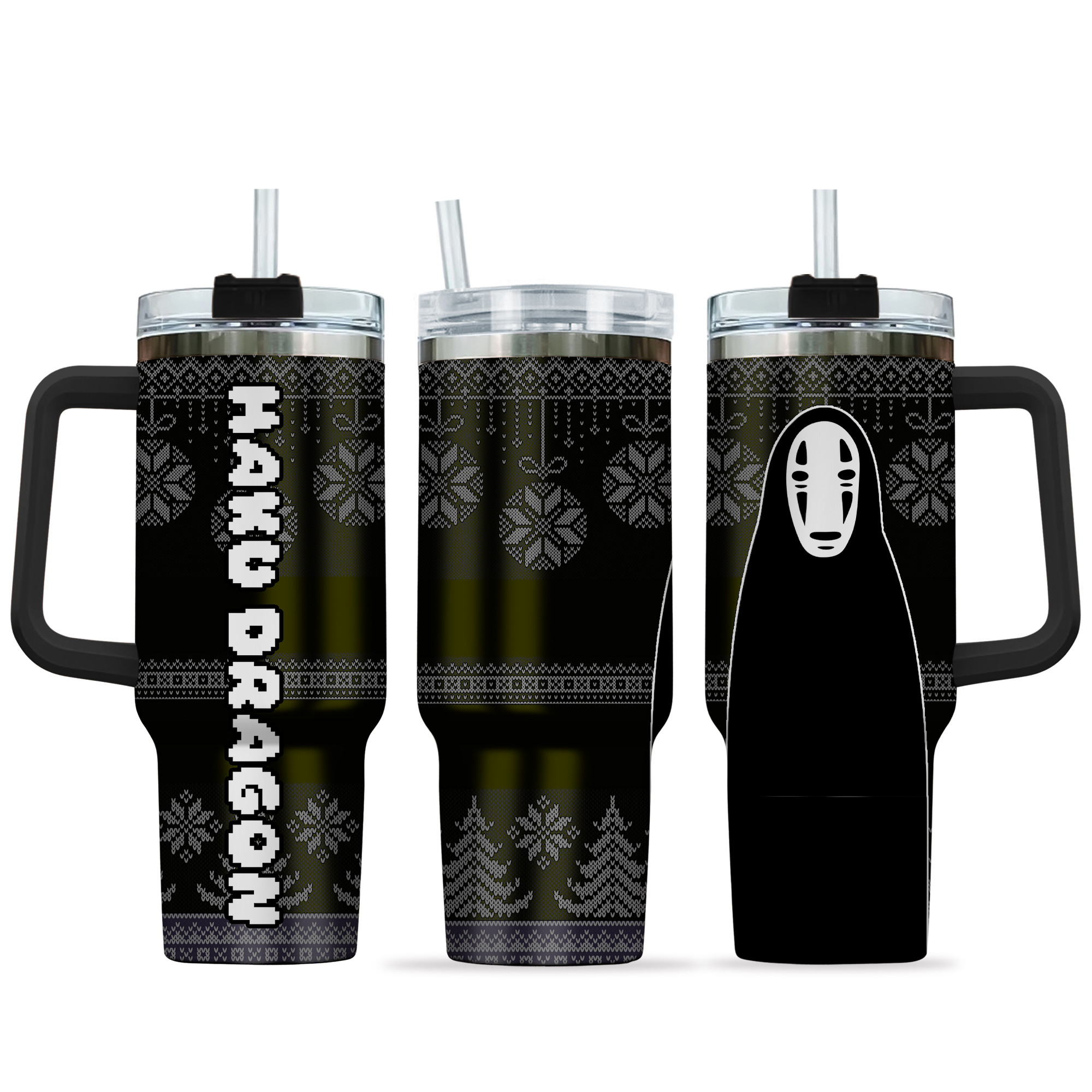 Kaonashi Spirited Away Anime Custom Stanley Quencher 40oz Stainless Steel Tumbler With Handle