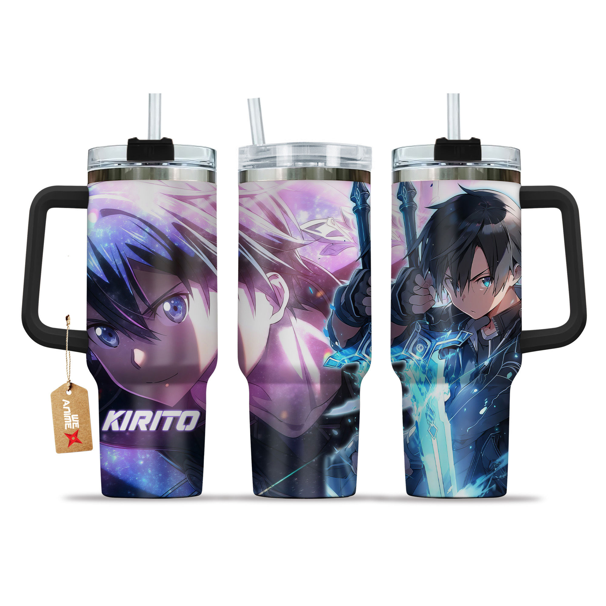 Kazuto Kirigaya (Kirito) Sword Art Online Anime Custom Stanley Quencher 40oz Stainless Steel Tumbler With Handle