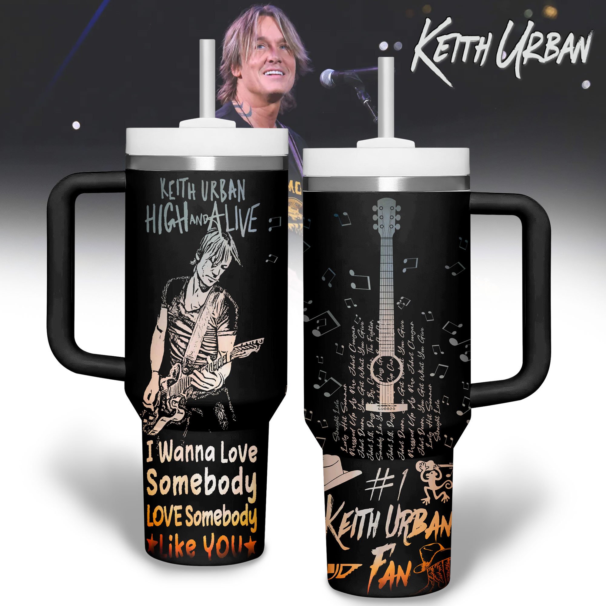 Keith Urban Music Custom Stanley Quencher 40oz Stainless Steel Tumbler With Handle