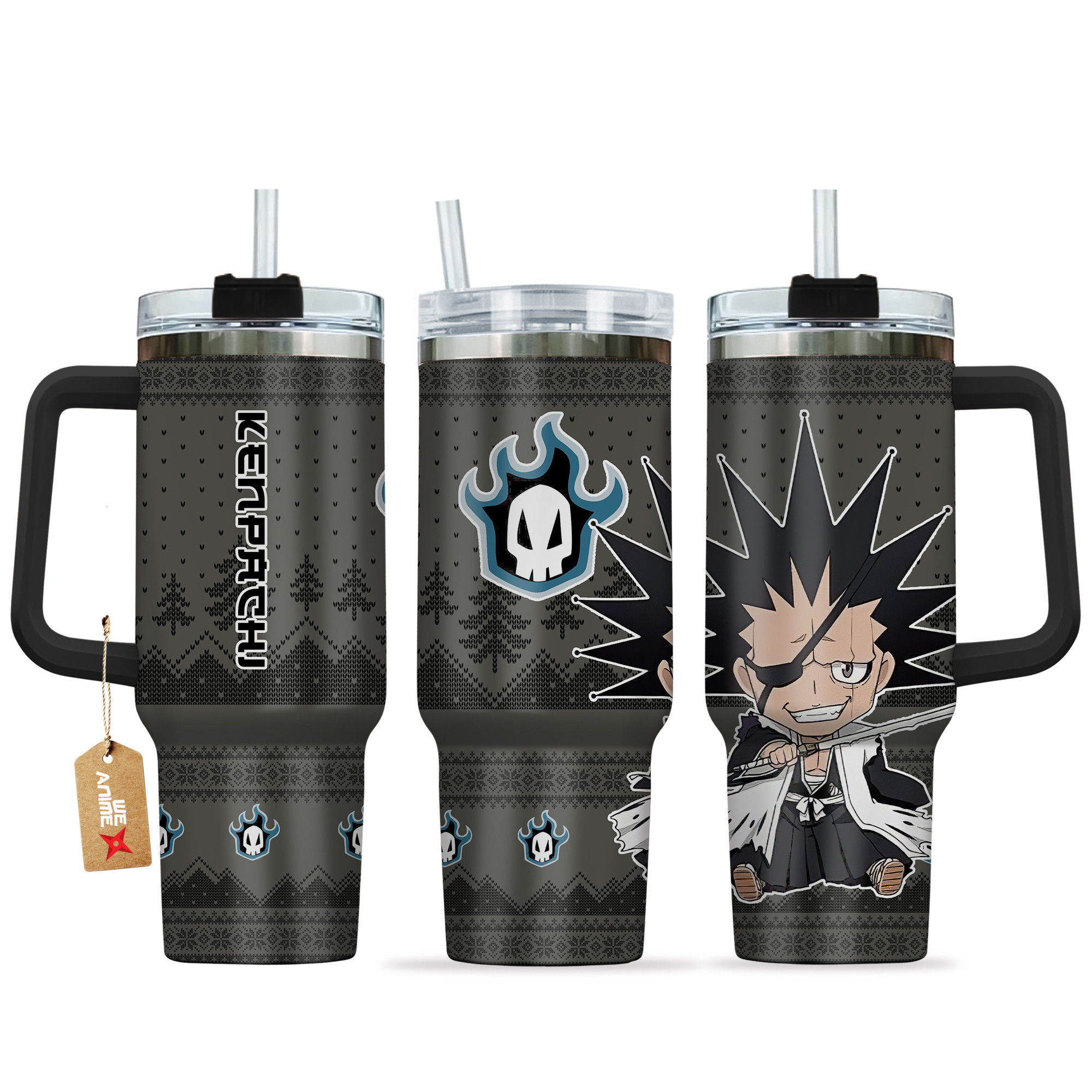 Kenpachi Zaraki Bleach Anime Custom Stanley Quencher 40oz Stainless Steel Tumbler With Handle