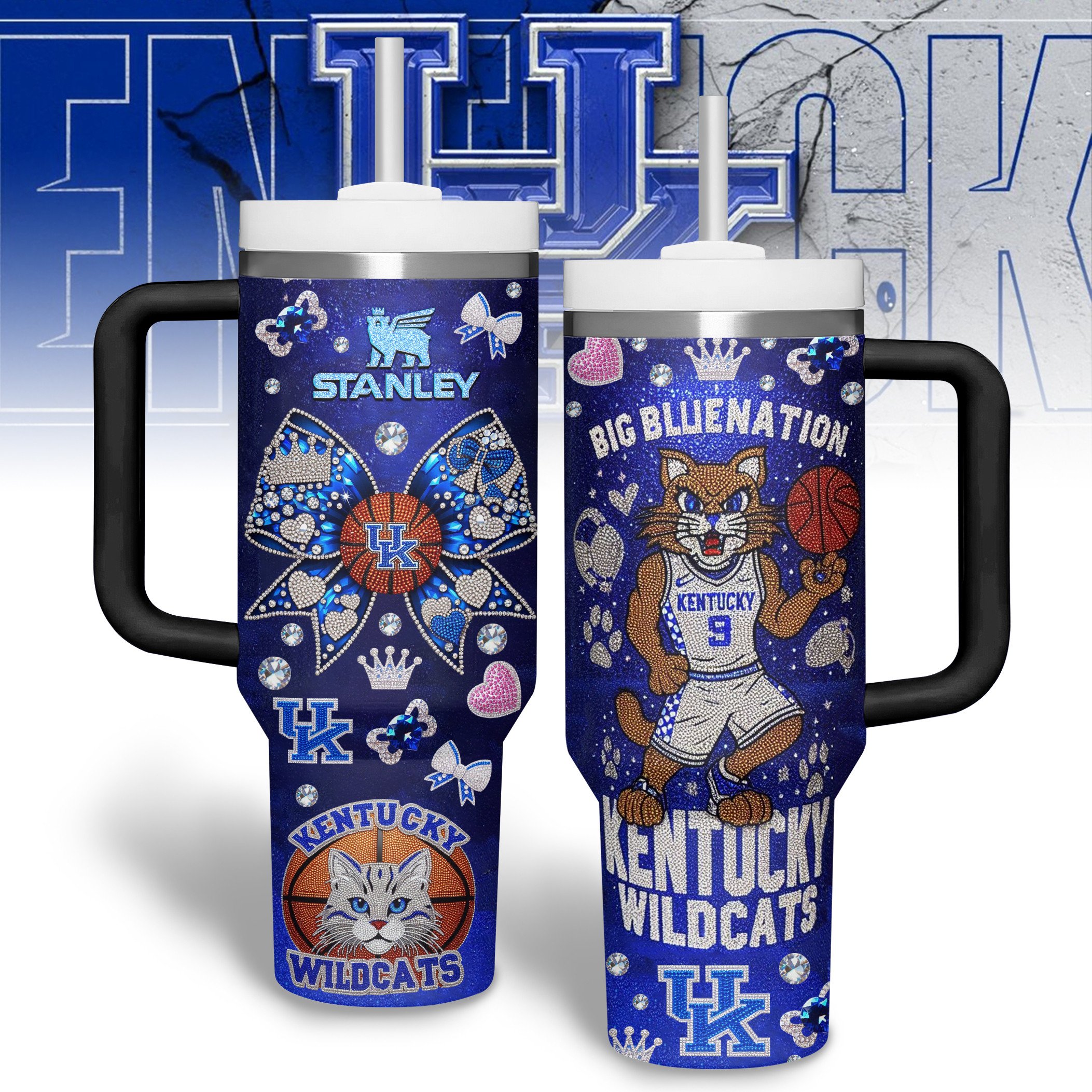 Kentucky Wildcats NCAA Custom Stanley Quencher 40oz Stainless Steel Tumbler With Handle