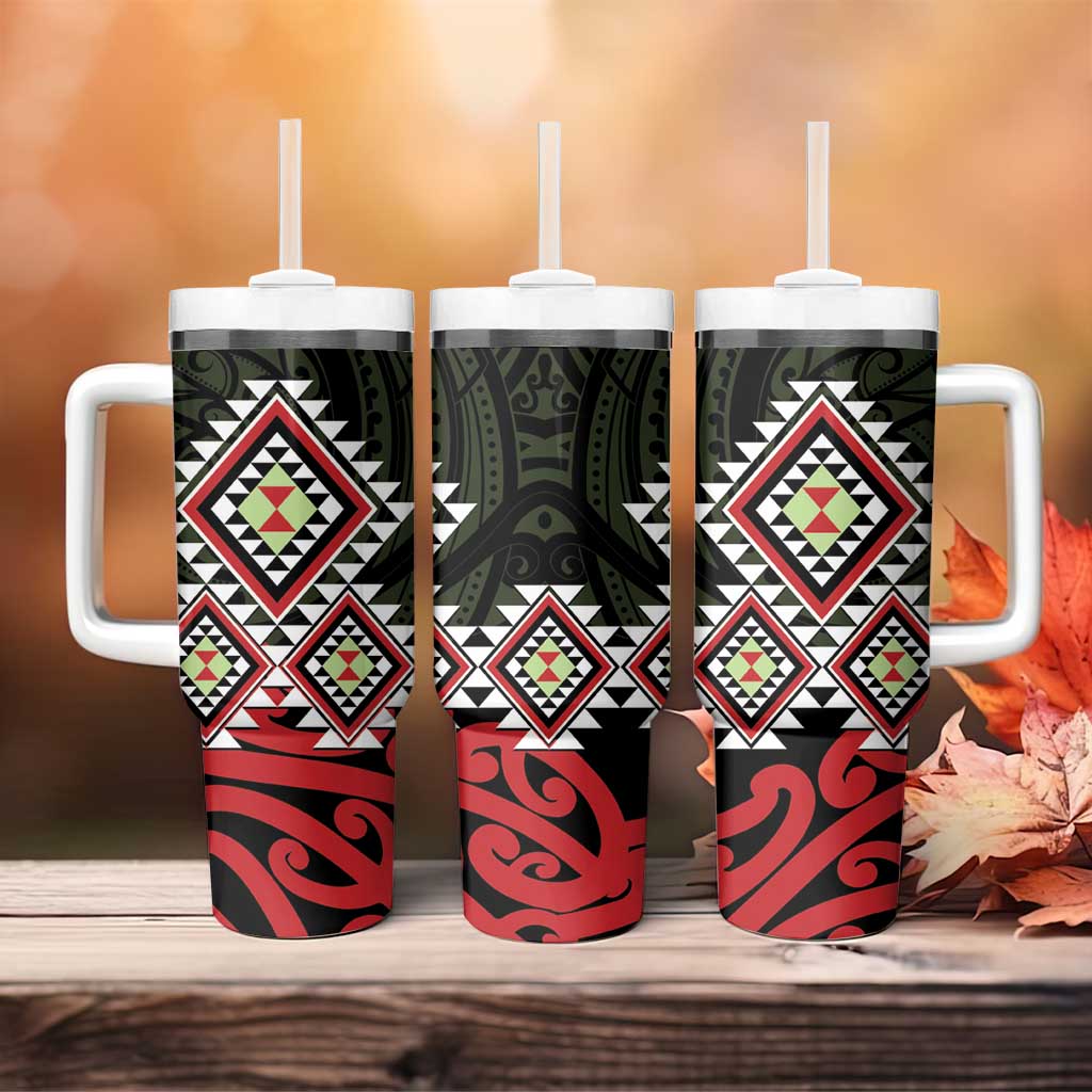 Kia Ora Aotearoa 2025 Pasifika Maori Taniko Motifs Custom Stanley Quencher 40oz Stainless Steel Tumbler With Handle