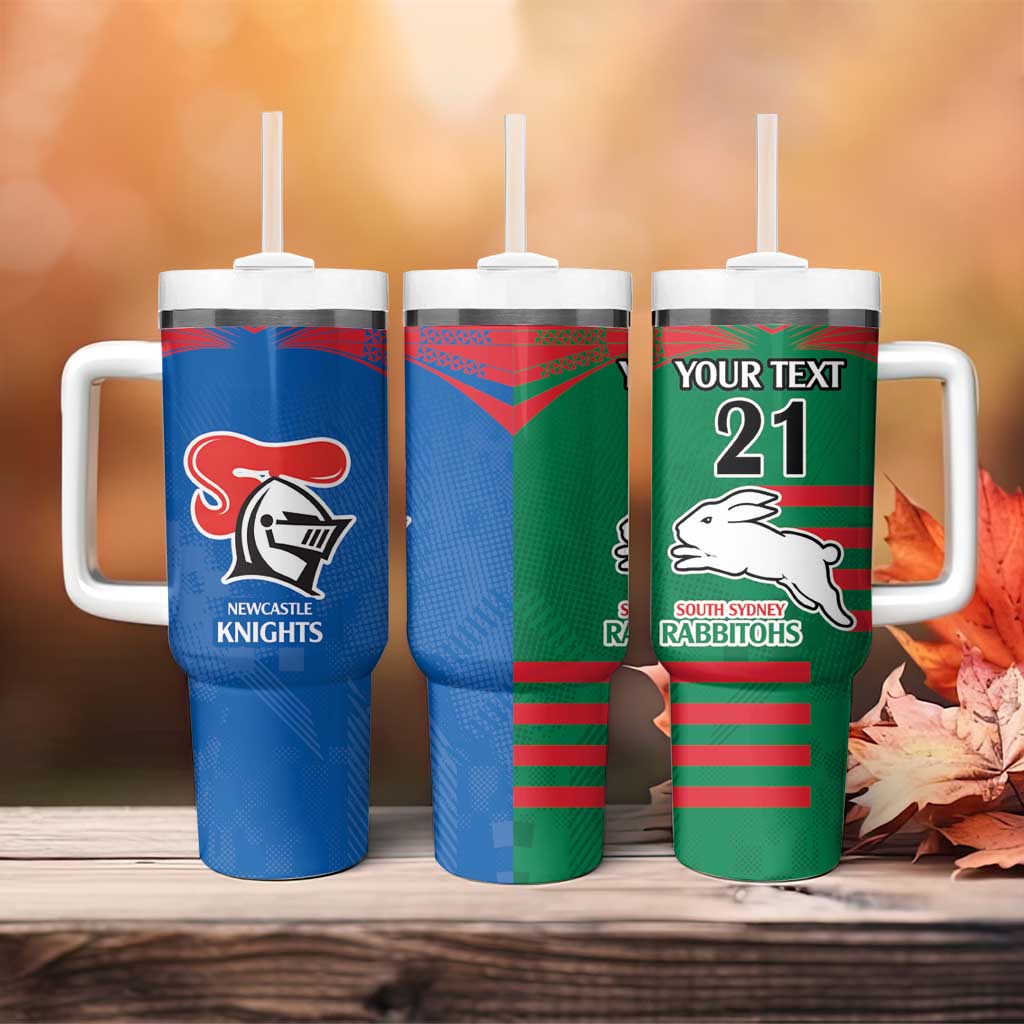 Knights and Rabbitohs Rugby Sporty Style Custom Stanley Quencher 40oz Stainless Steel Tumbler With Handle