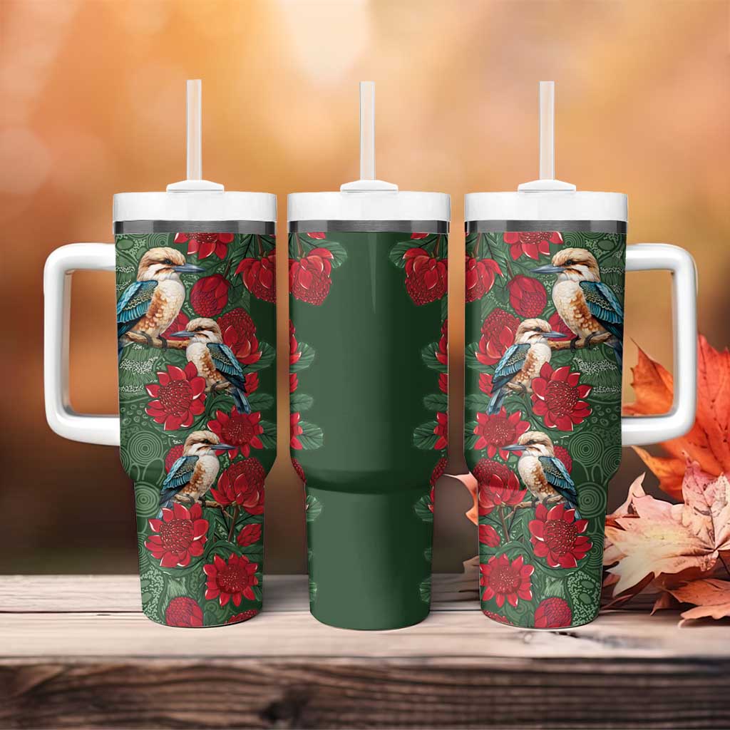 Kokaburra and Waratah Aboriginal Art Custom Stanley Quencher 40oz Stainless Steel Tumbler With Handle