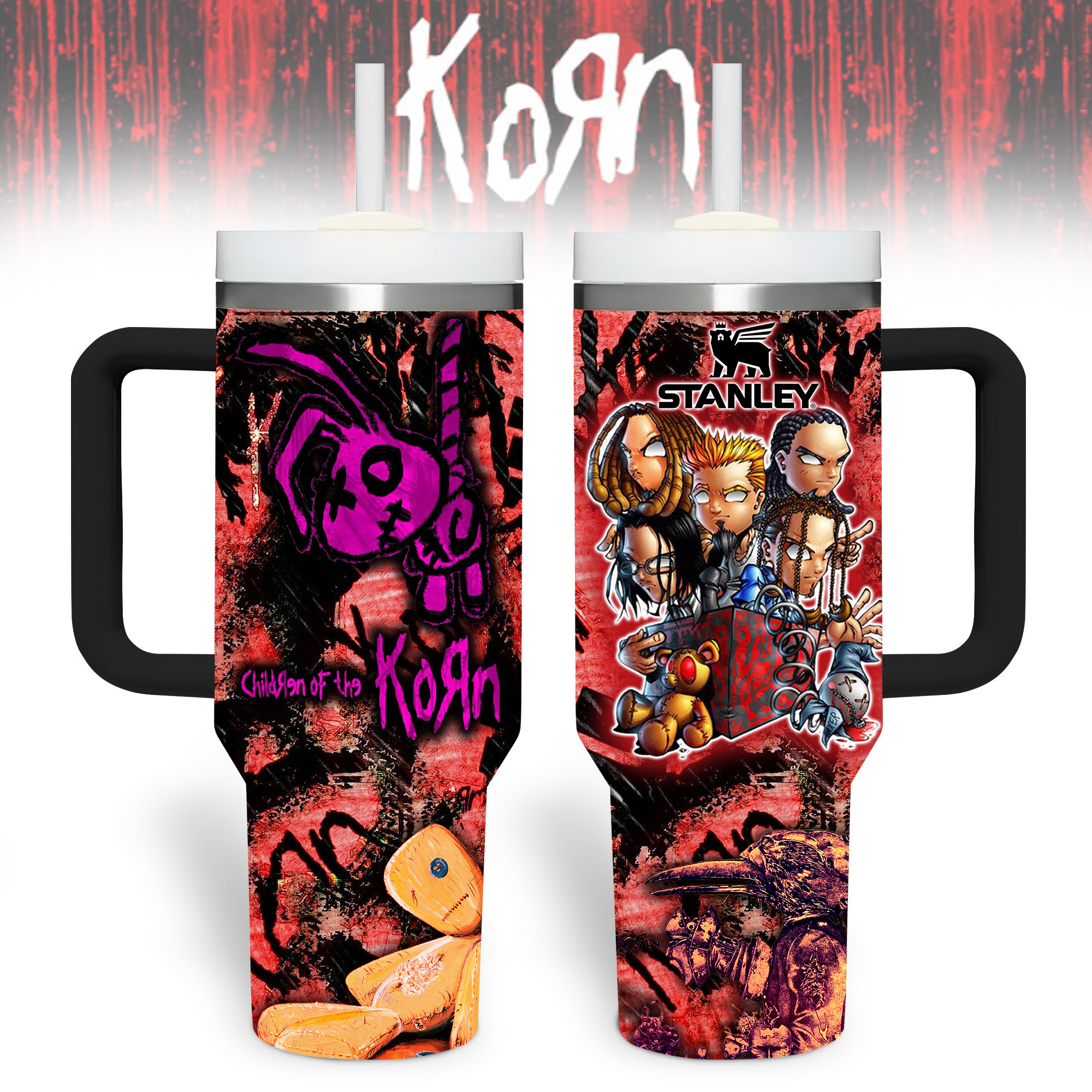 Korn Music Custom Stanley Quencher 40oz Stainless Steel Tumbler With Handle