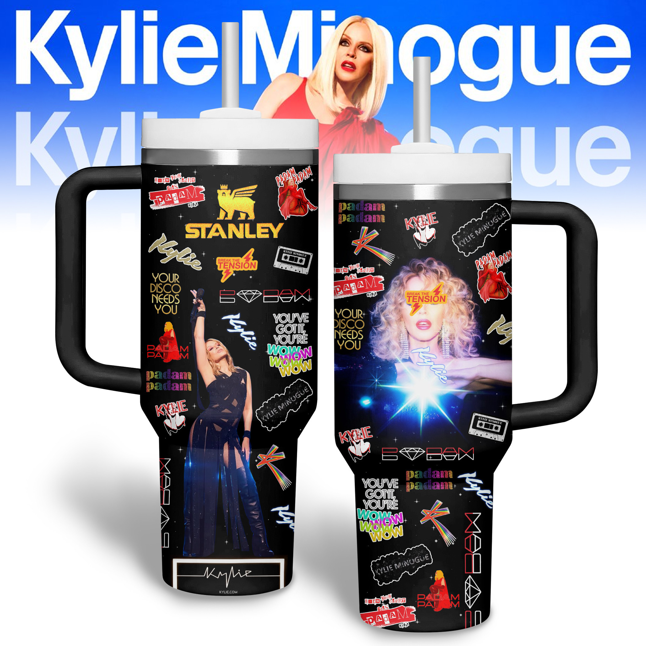 Kylie Minogue Music Custom Stanley Quencher 40oz Stainless Steel Tumbler With Handle
